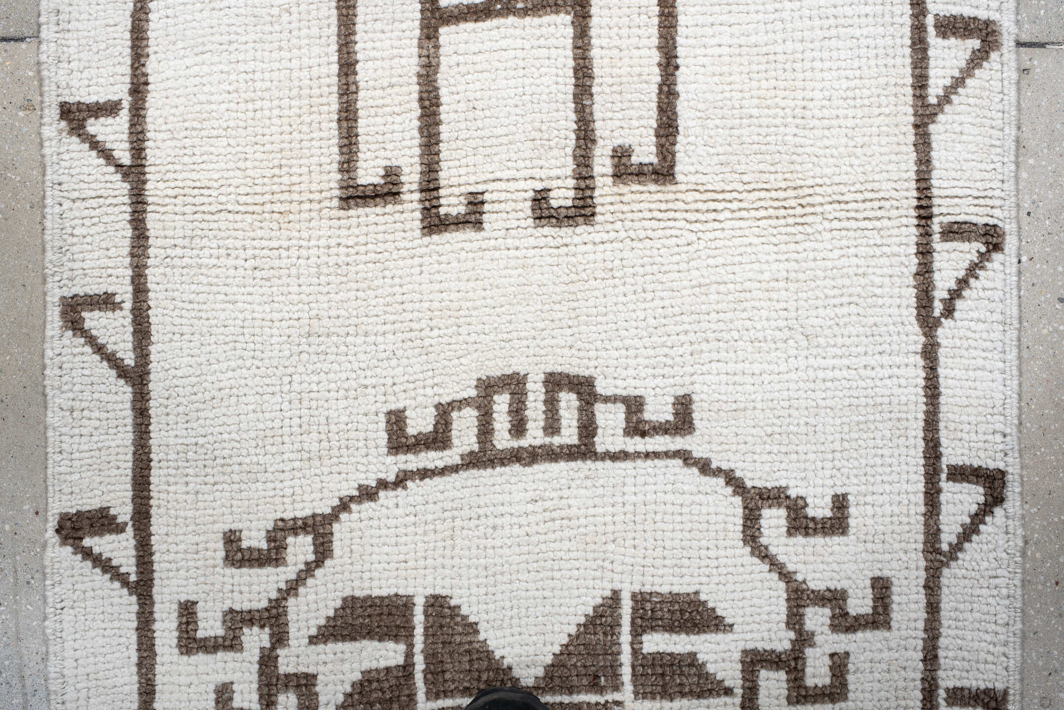 3' x 12' one-of-a-kind handmade vintage Kars runner rug. Color palette: ivory, taupe, brown, beige, gray