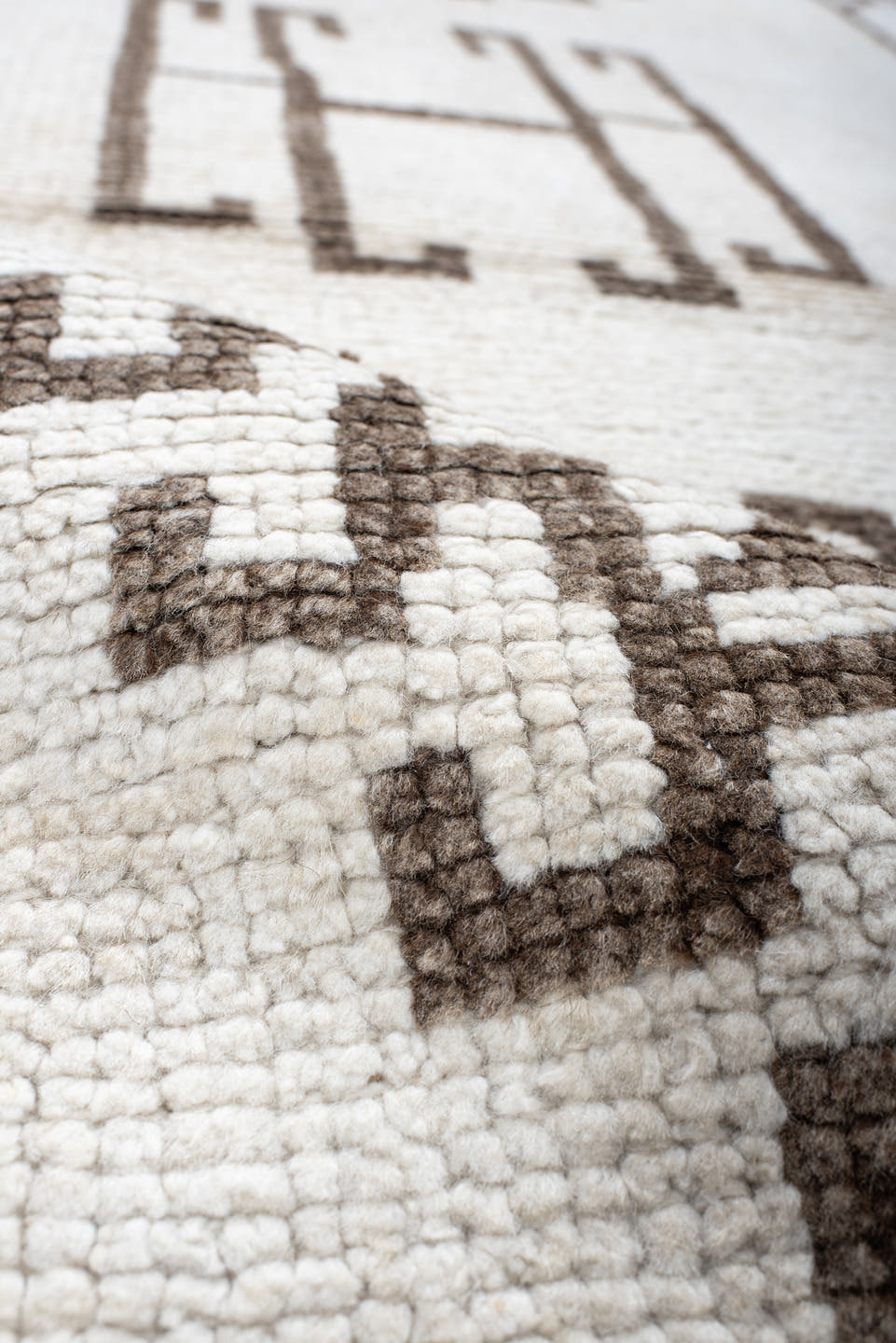 3' x 12' one-of-a-kind handmade vintage Kars runner rug. Color palette: ivory, taupe, brown, beige, gray