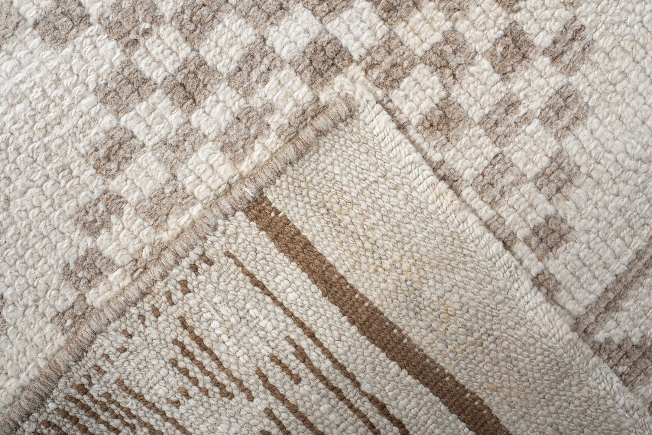 2' x 15' one-of-a-kind handmade vintage Kars runner rug. Color palette: ivory, taupe, beige, sand, gray