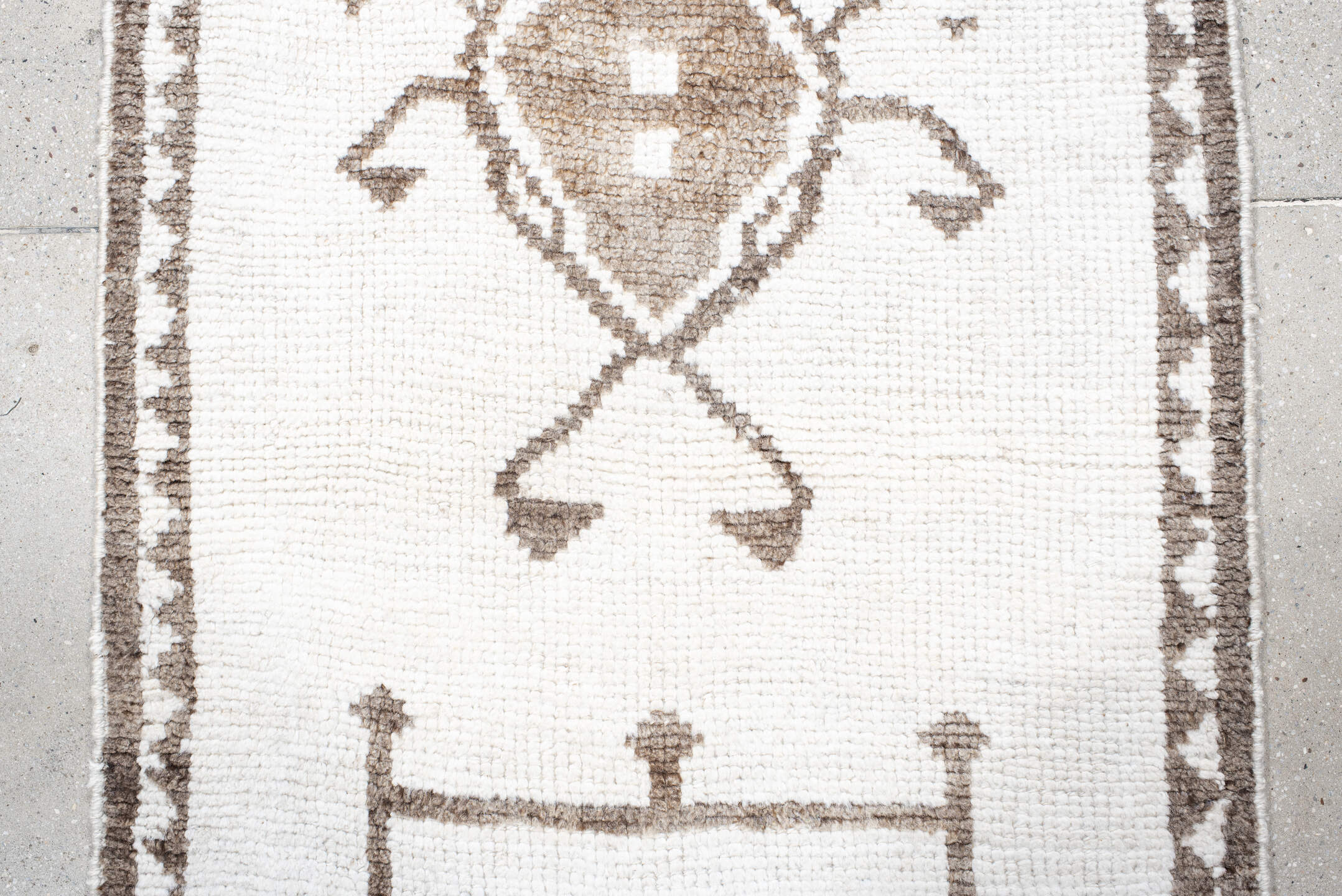 3' x 11' one-of-a-kind handmade vintage Kars runner rug. Color palette: ivory, taupe, camel, beige, gray