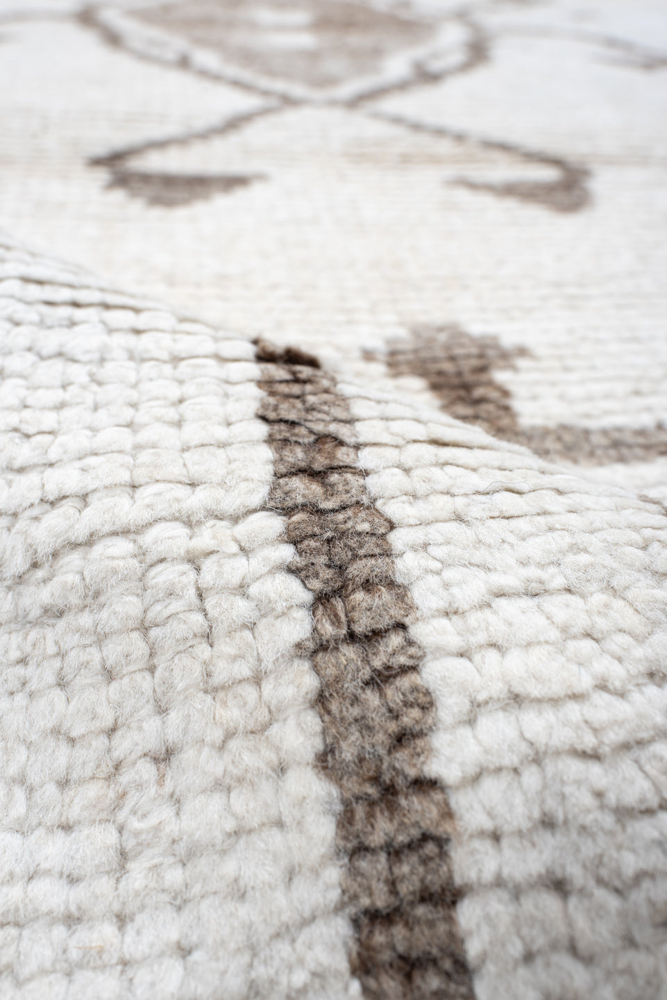 3' x 11' one-of-a-kind handmade vintage Kars runner rug. Color palette: ivory, taupe, camel, beige, gray