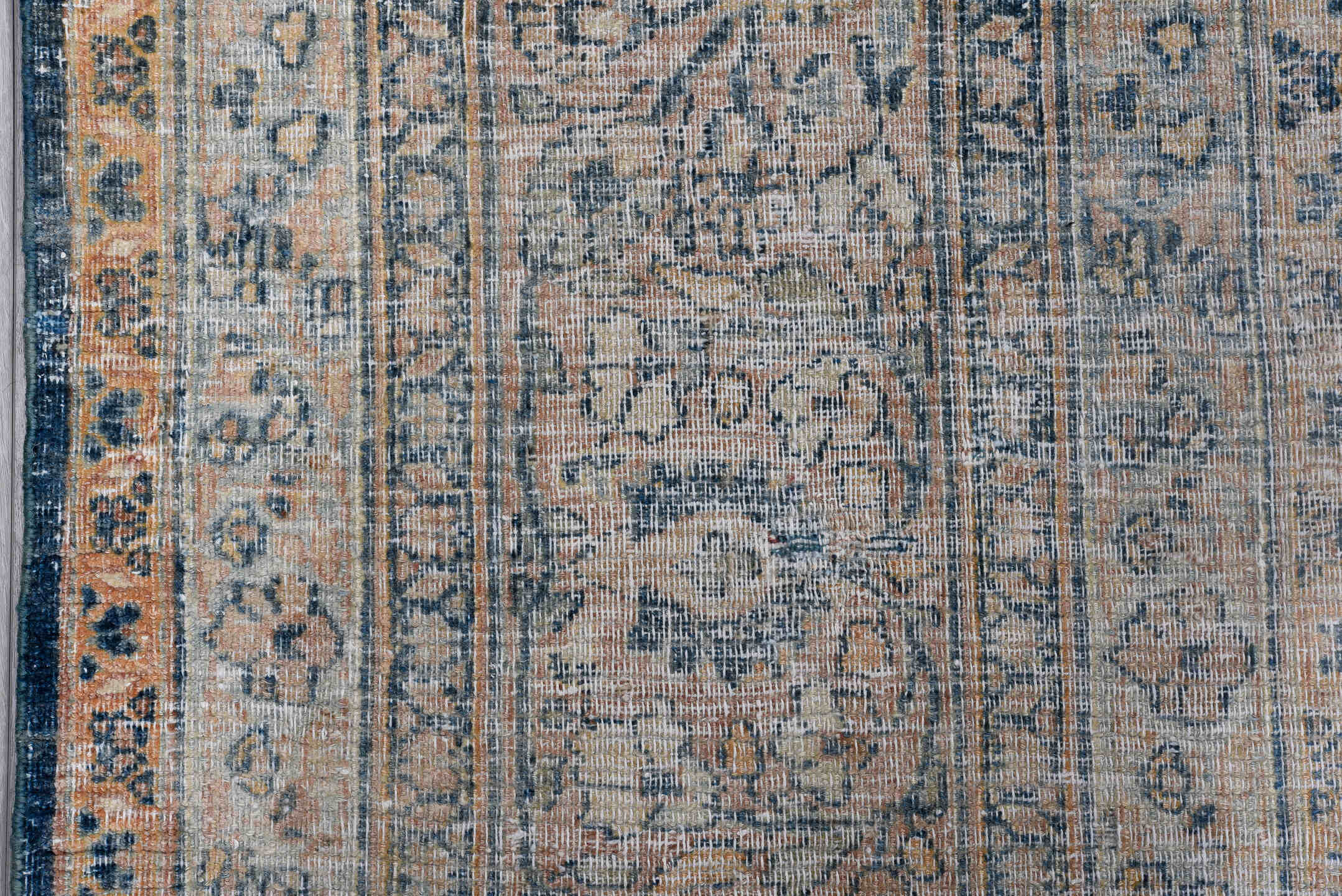 8' x 12' one-of-a-kind handmade antique Khorassan large size rug. Color palette: ivory, sky blue, beige, taupe, slate, camel