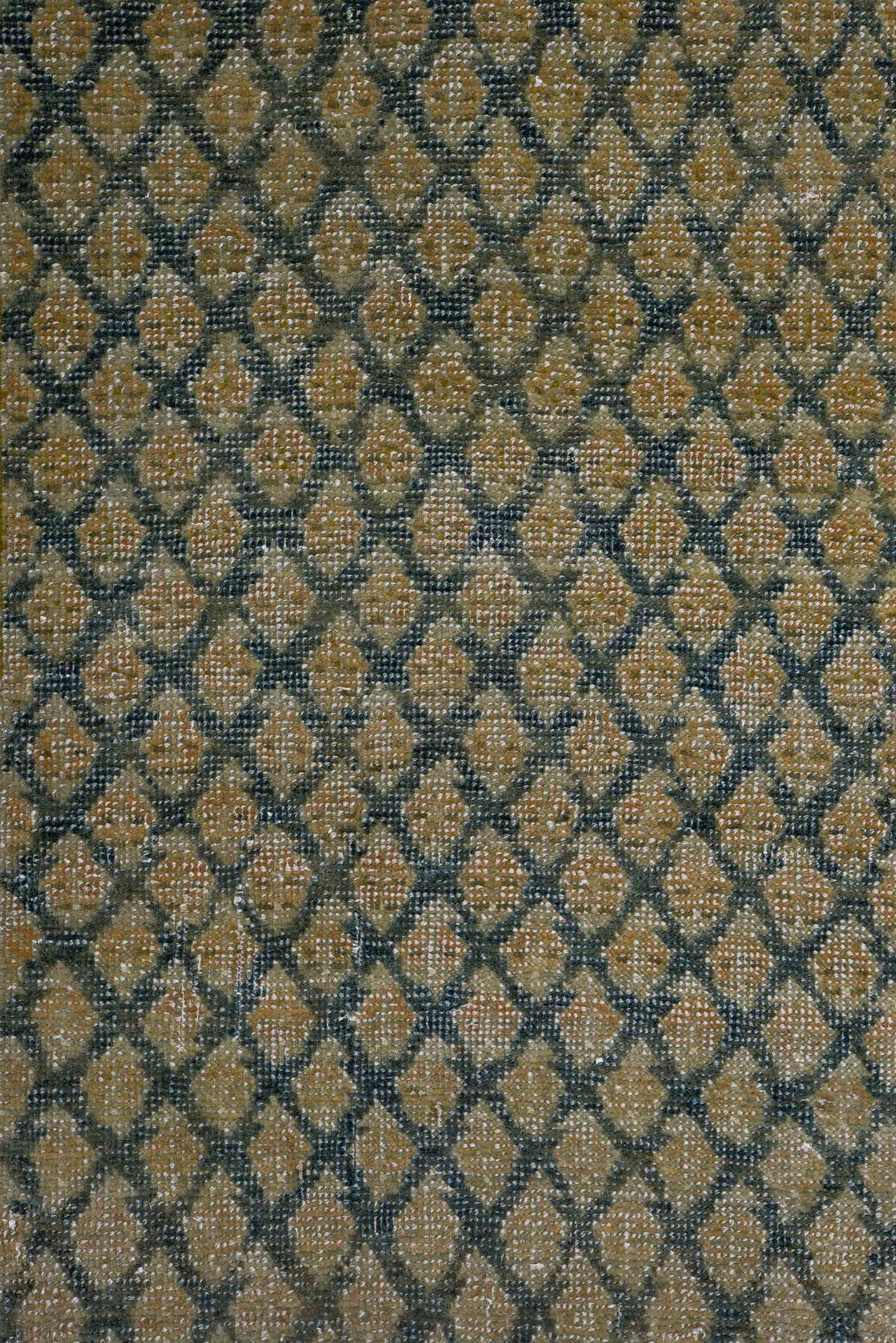 2' x 23' one-of-a-kind handmade antique Saraband runner rug. Color palette: taupe, slate, ivory, camel, charcoal, beige