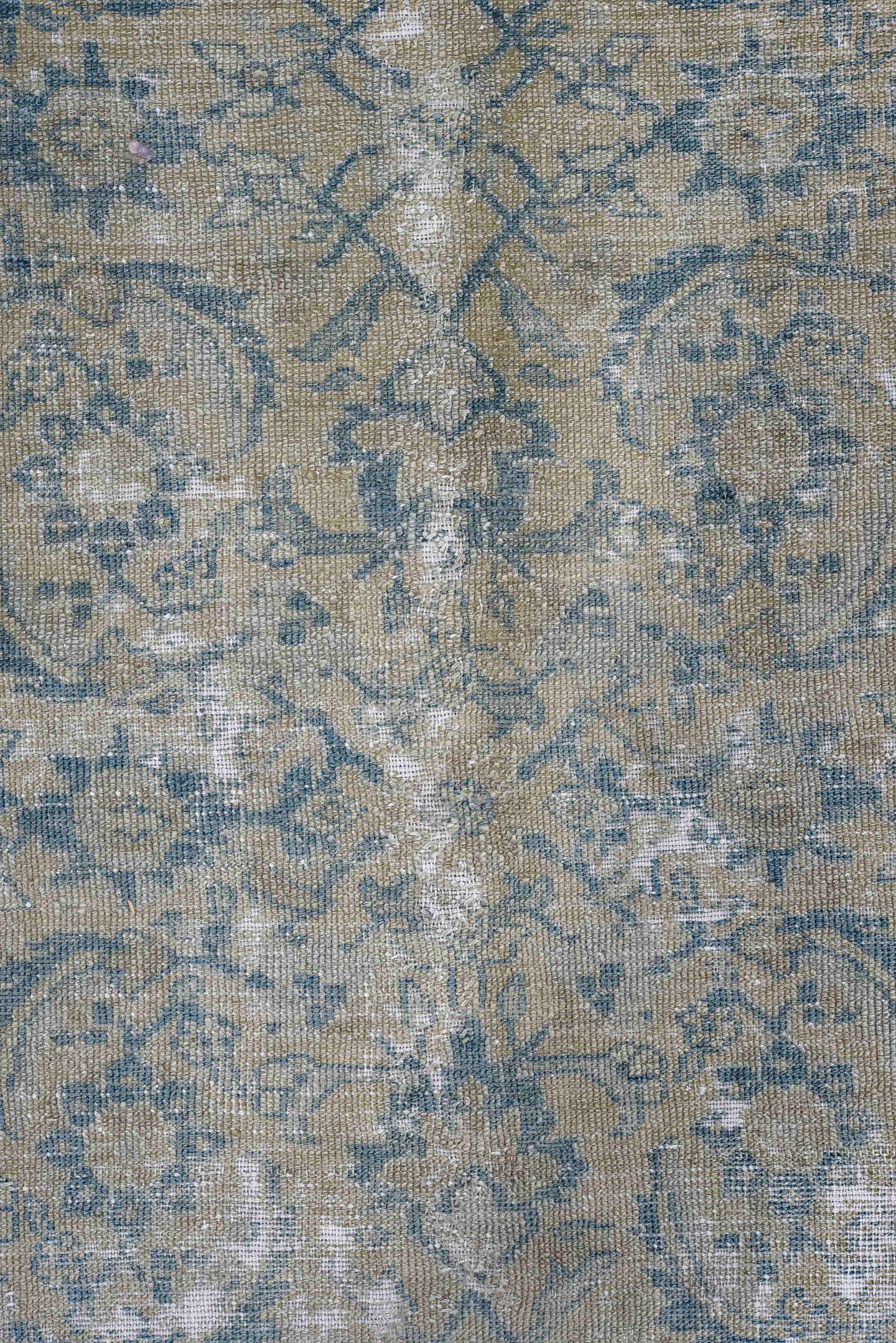 7' x 11' one-of-a-kind handmade antique Sivas large size rug. Color palette: taupe, blue, ivory, beige, slate, gray