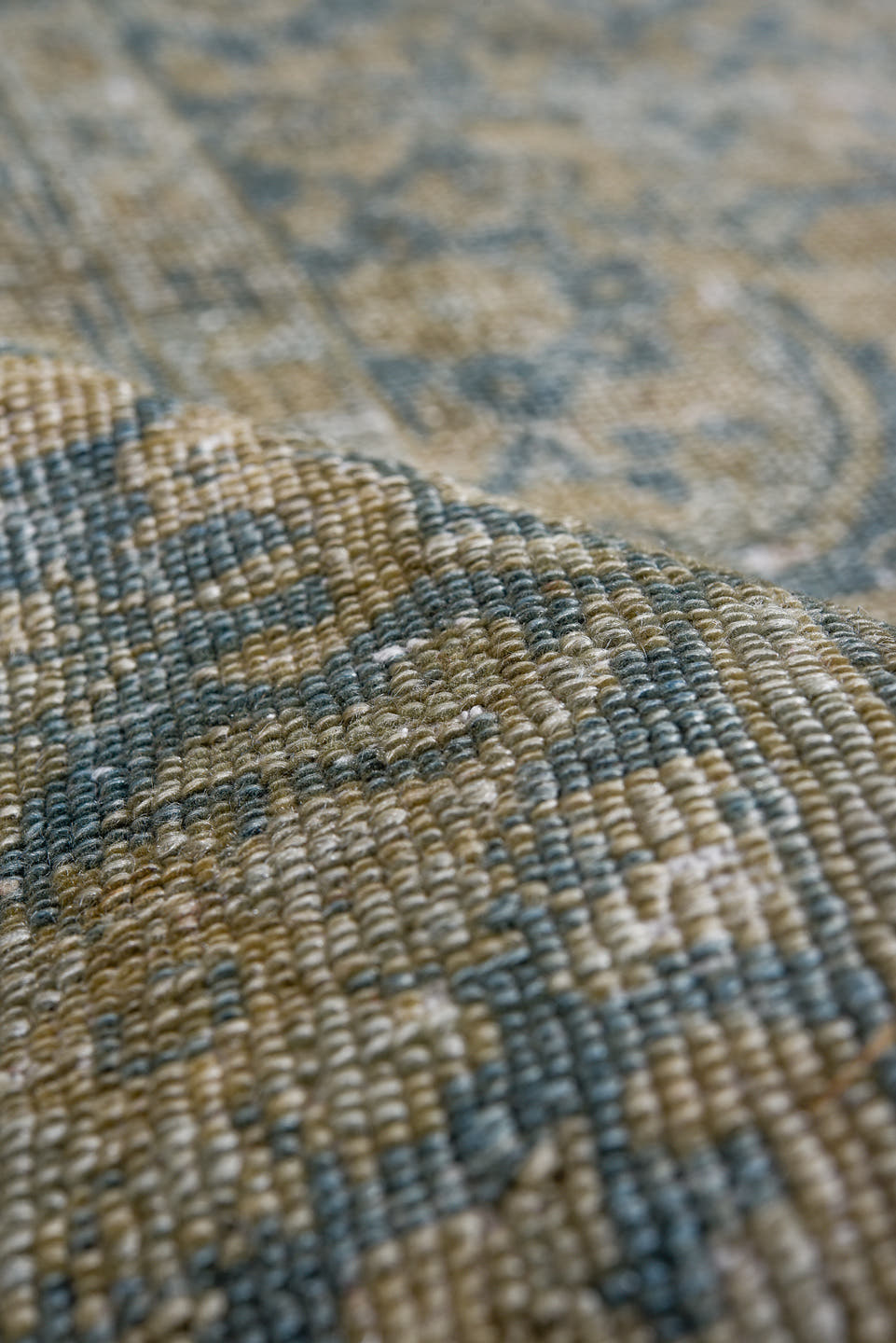 7' x 11' one-of-a-kind handmade antique Sivas large size rug. Color palette: taupe, blue, ivory, beige, slate, gray