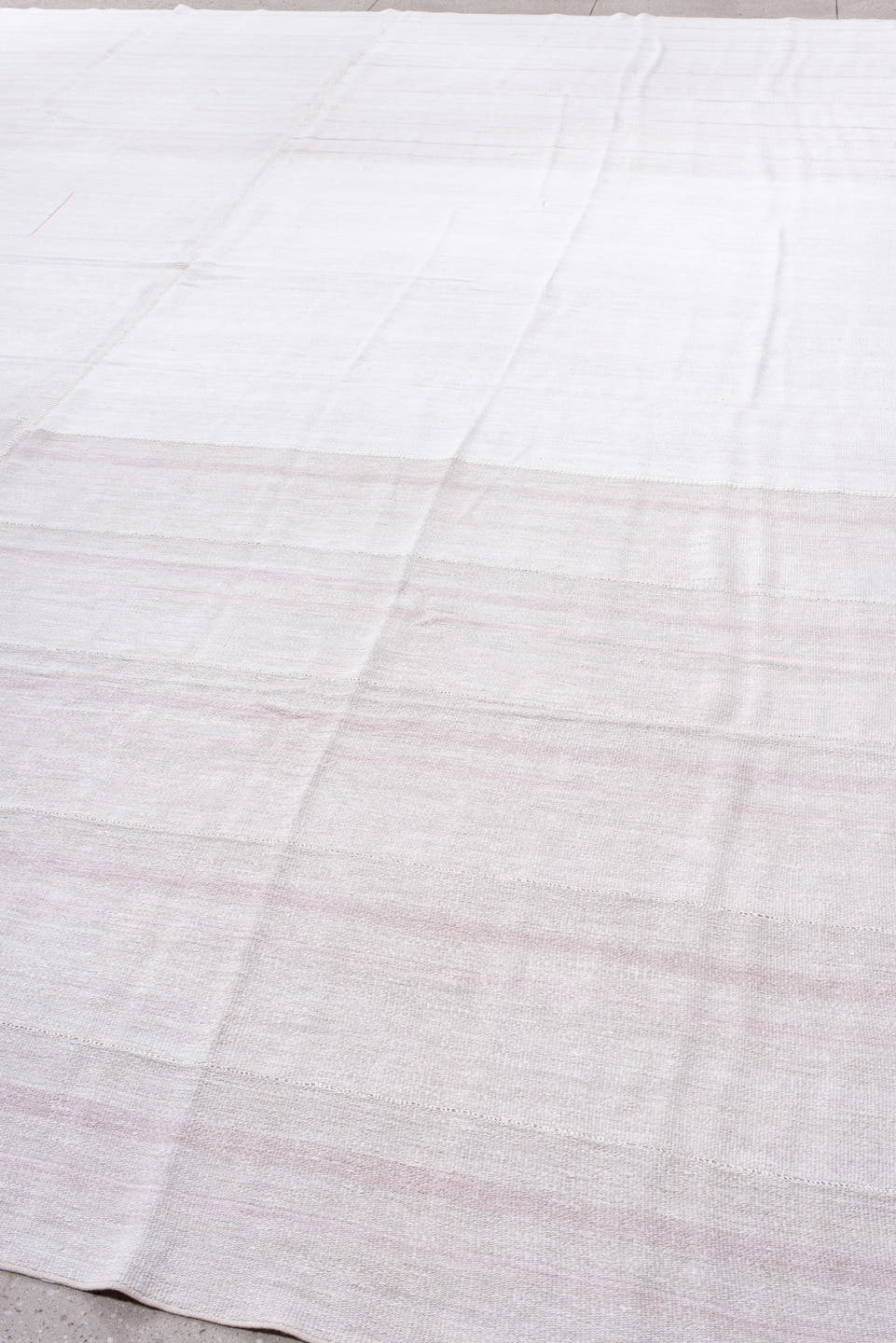 10' x 16' one-of-a-kind handmade antique Flatweave rug. Color palette: ivory, blush, lavender, cream, pale rose, pink