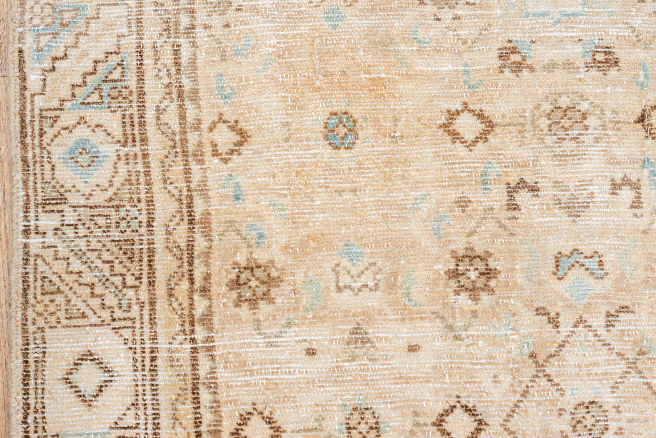3' x 12' one-of-a-kind handmade antique Malayer runner rug. Color palette: ivory, beige, camel, taupe, pale blue, sand