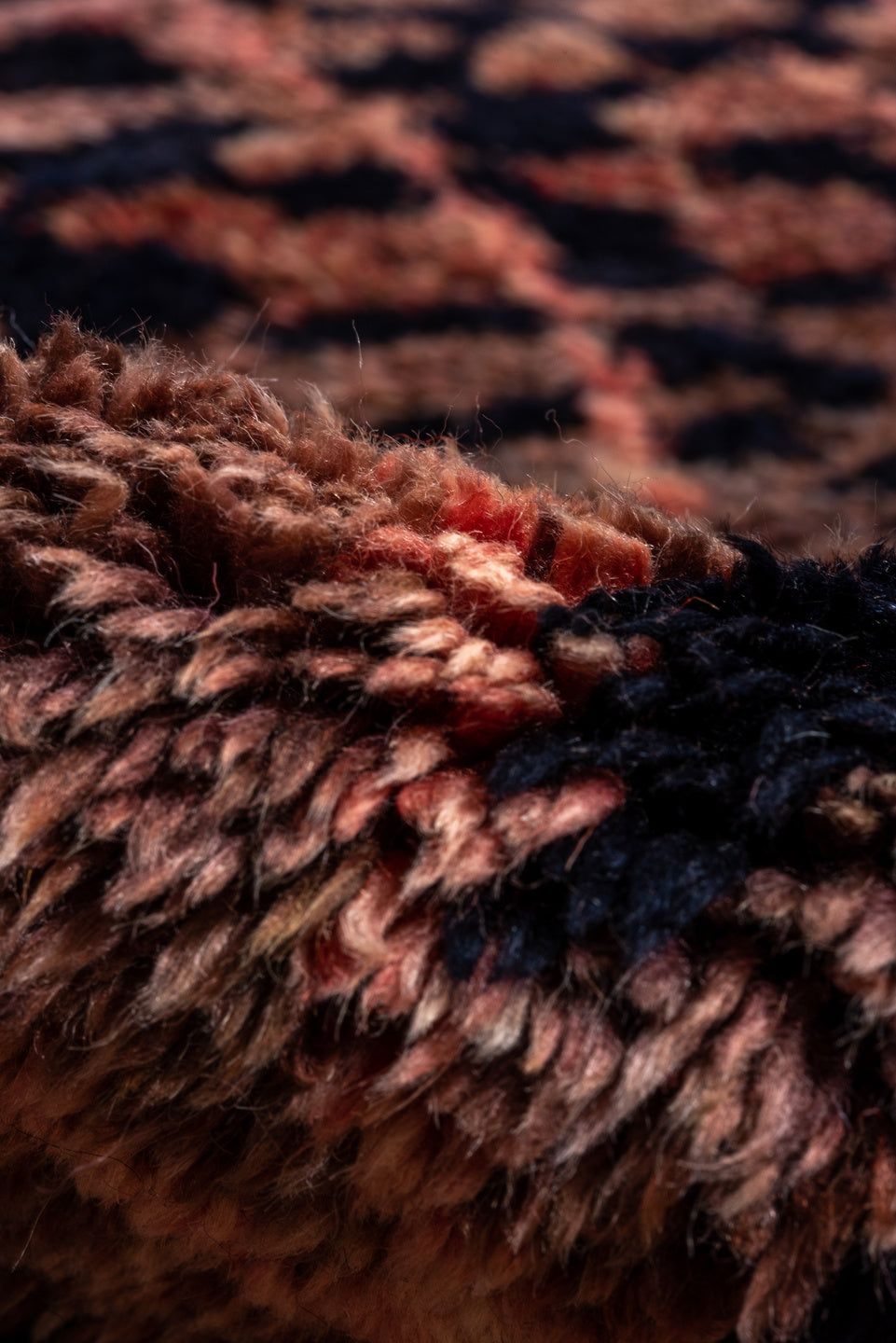 10' x 14' one-of-a-kind handmade vintage Moroccan large size rug. Color palette: rose, rust, brown, charcoal, turquoise