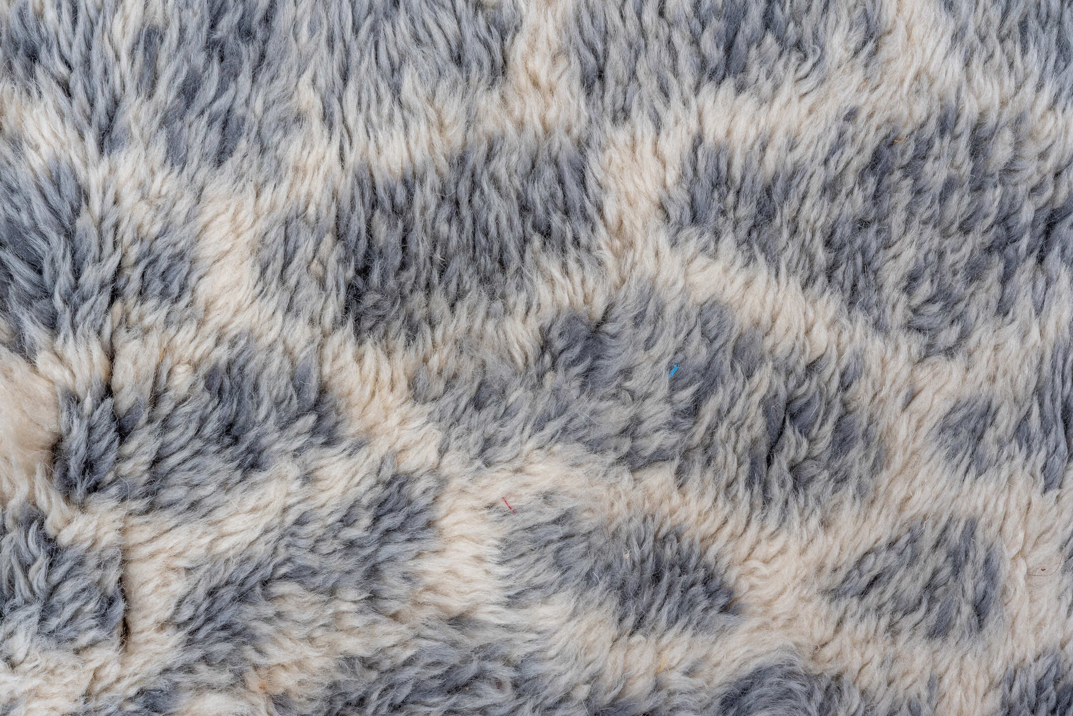 10' x 15' one-of-a-kind handmade vintage Moroccan rug. Color palette: ivory, slate, blue, charcoal, cream, taupe, gray