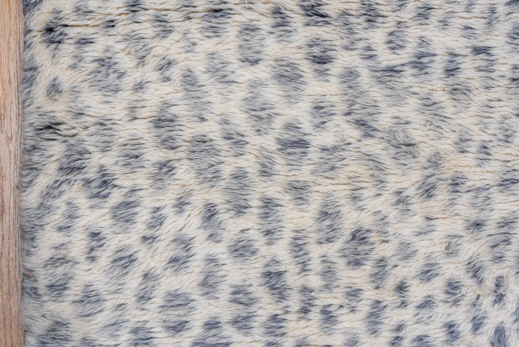 10' x 15' one-of-a-kind handmade vintage Moroccan rug. Color palette: black, blue, dark gray, dim gray, gainsboro, gray