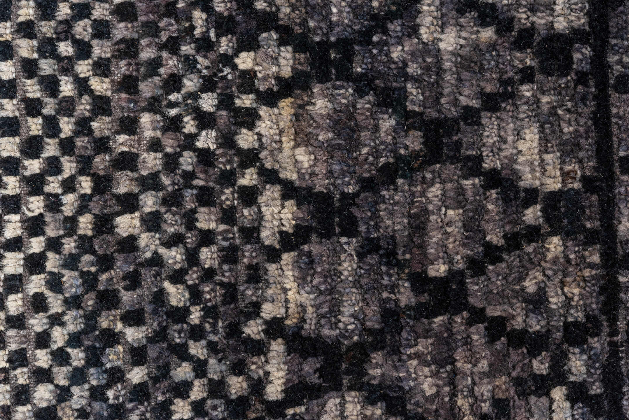 12' x 15' one-of-a-kind handmade vintage Tulu oversize rug. Color palette: charcoal, slate, gray, taupe, ebony, black, beige