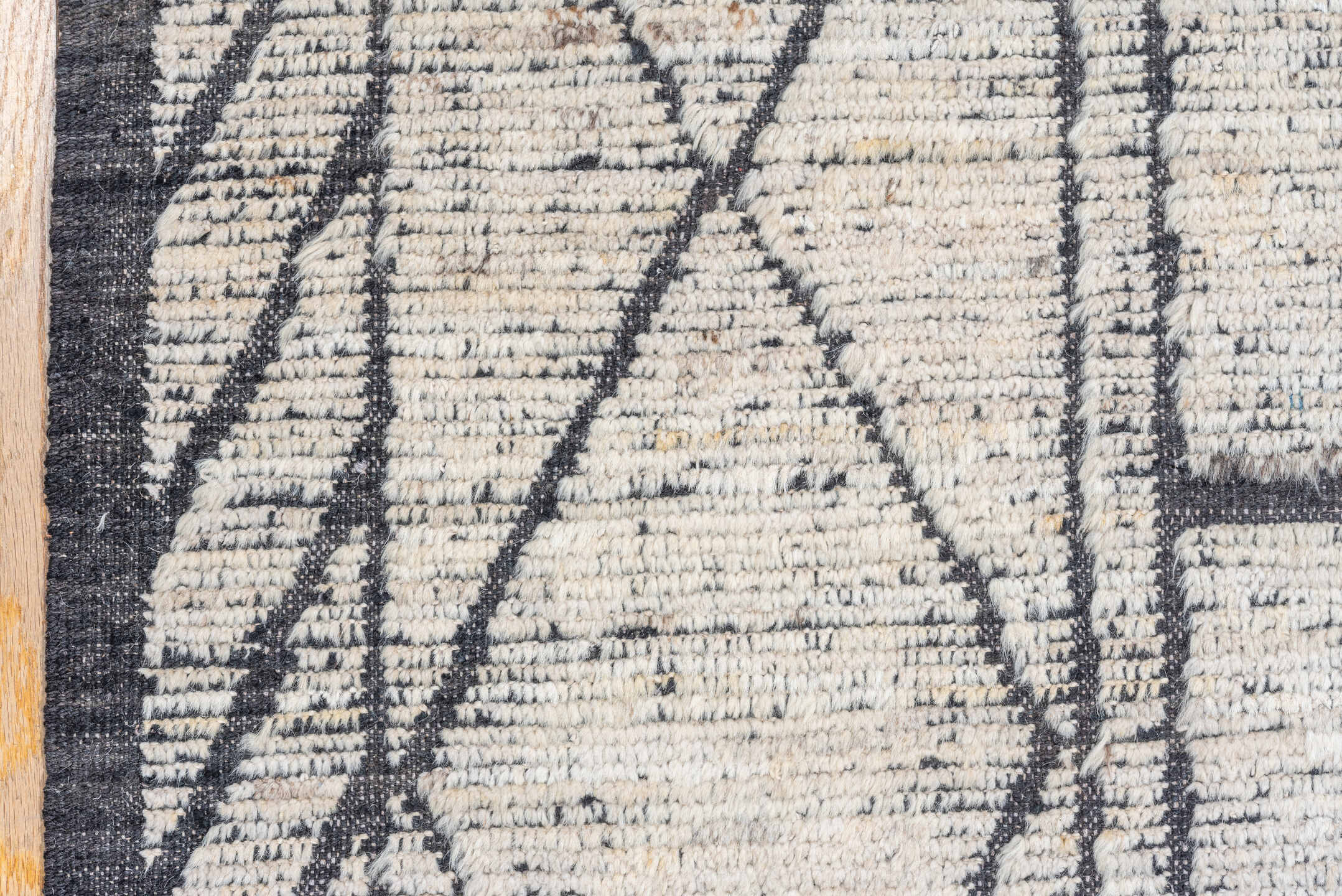 9' x 12' one-of-a-kind handmade vintage Tulu large size rug. Color palette: ivory, charcoal, slate, cream, gray, black