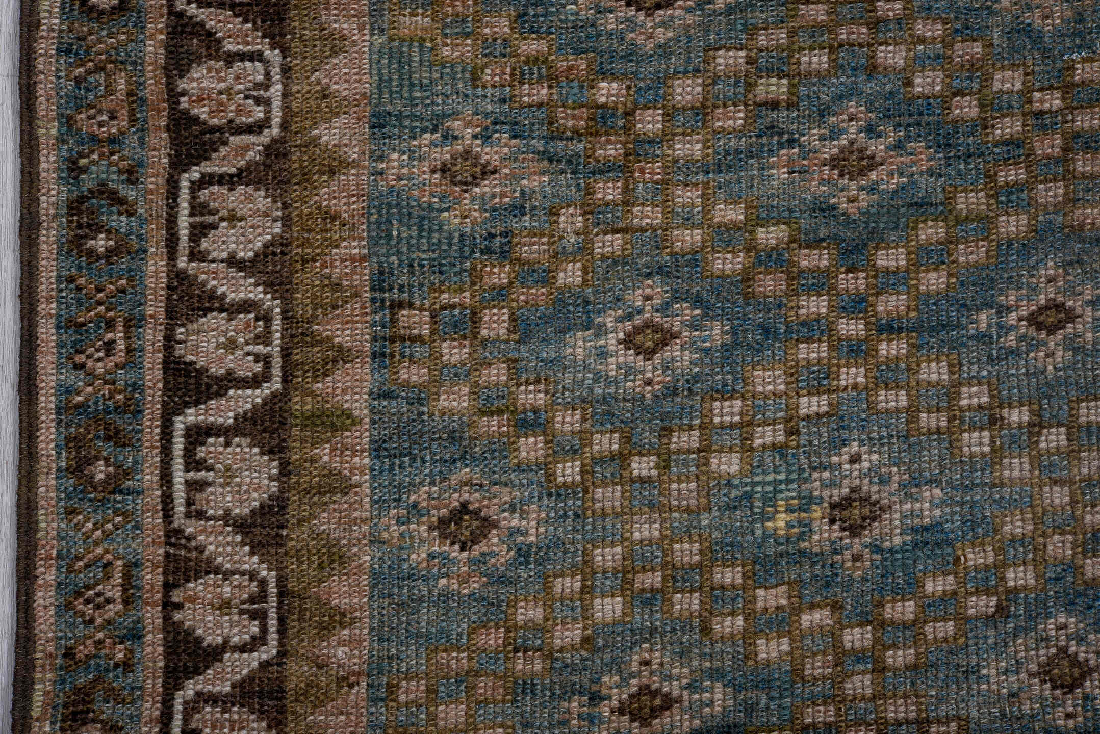 3' x 12' one-of-a-kind handmade vintage NW Persian runner rug. Color palette: turquoise, taupe, charcoal, ivory, camel