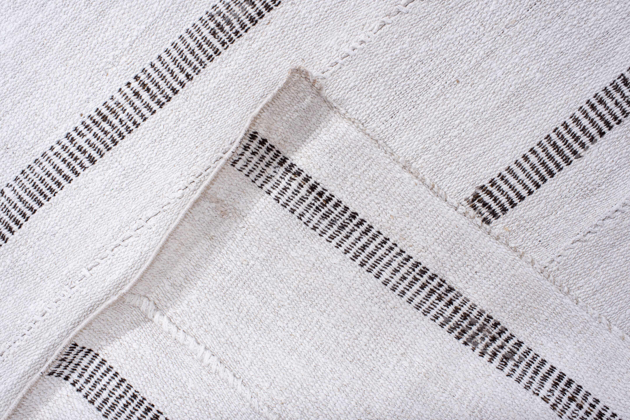 7' x 12' one-of-a-kind handmade vintage Flatweave large size rug. Color palette: ivory, charcoal, taupe, rose, gray, black