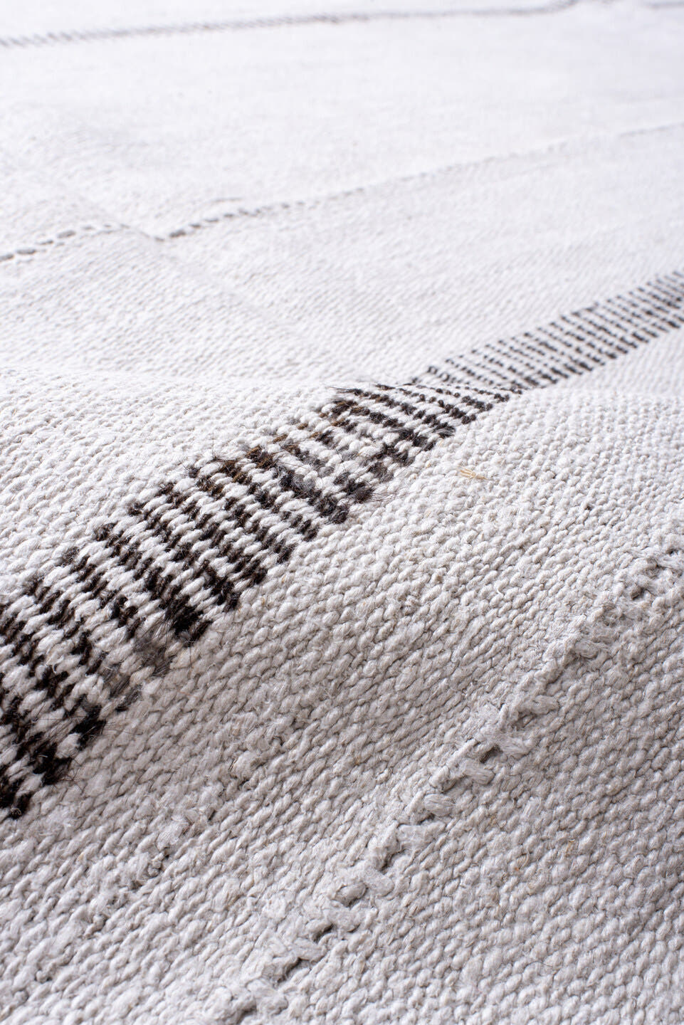7' x 12' one-of-a-kind handmade vintage Flatweave large size rug. Color palette: ivory, charcoal, taupe, rose, gray, black