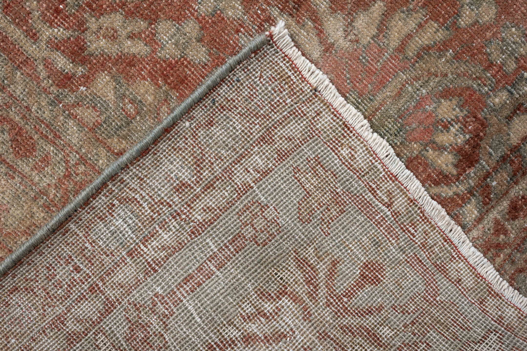 8' x 11' one-of-a-kind handmade vintage Far.Sarouk large size rug. Color palette: terracotta, ivory, sage, muted blue, taupe
