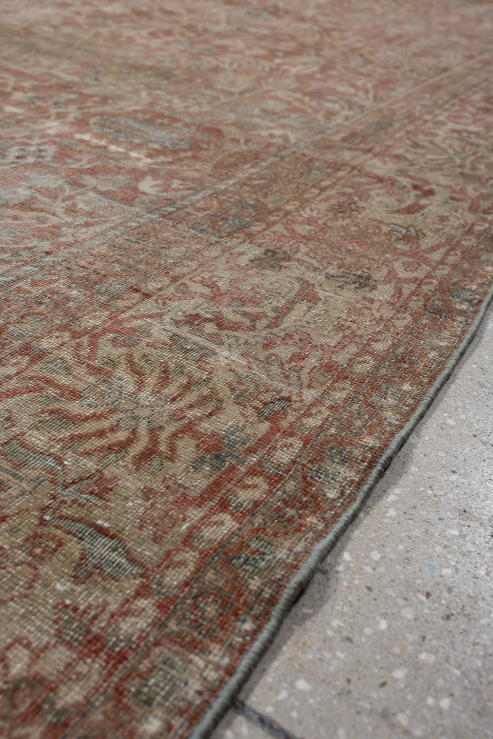 8' x 11' one-of-a-kind handmade vintage Far.Sarouk large size rug. Color palette: terracotta, ivory, sage, muted blue, taupe