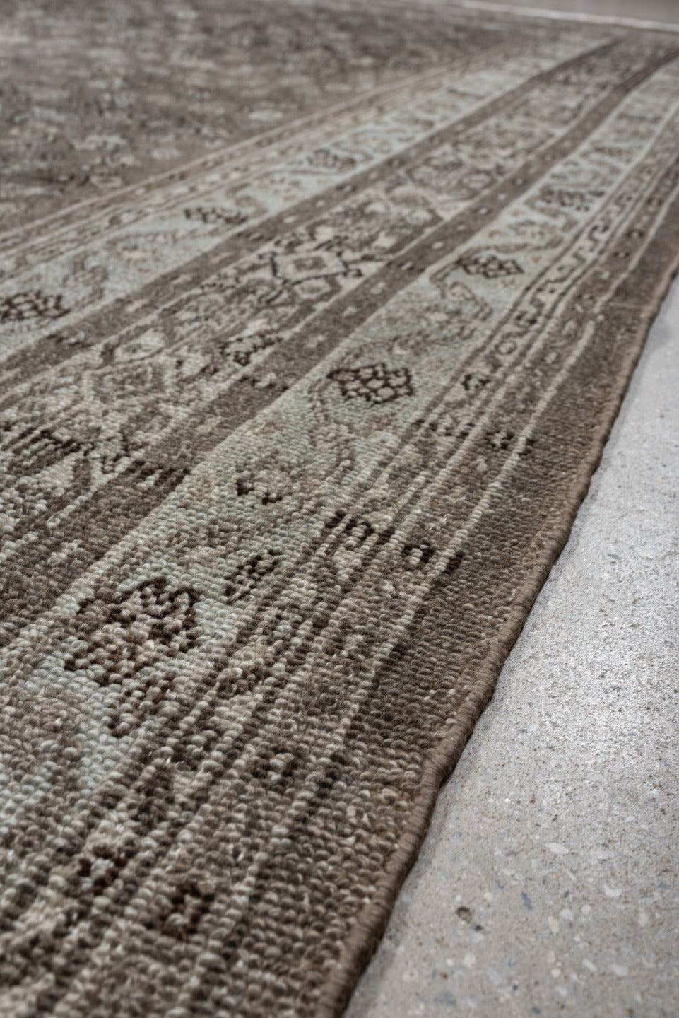 9' x 11' one-of-a-kind handmade antique Bibikabad large size rug. Color palette: taupe, ivory, brown, camel, charcoal, beige