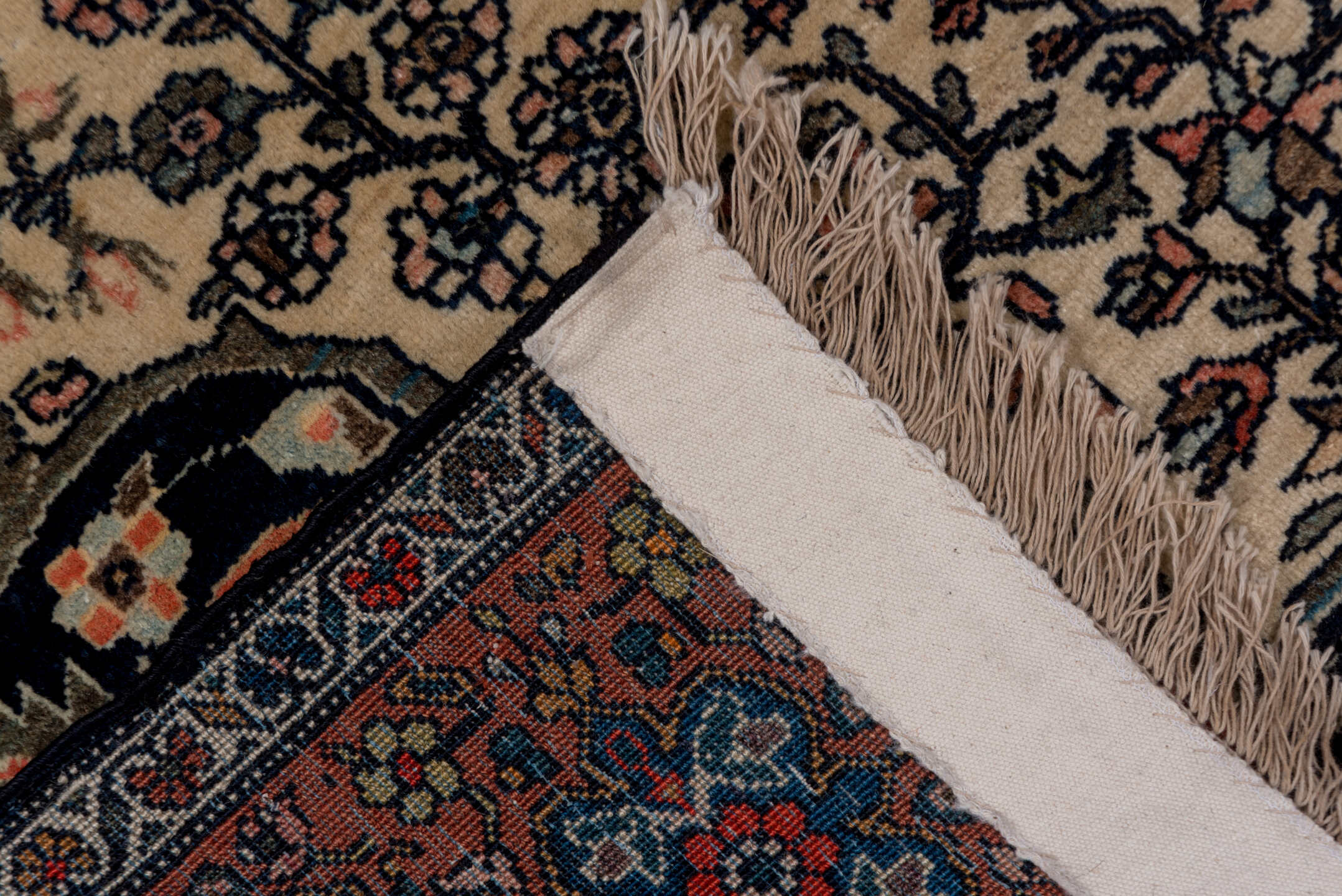 4' x 6' one-of-a-kind handmade antique Far.Sarouk small size rug. Color palette: ivory, rust, navy, rose, charcoal, coral