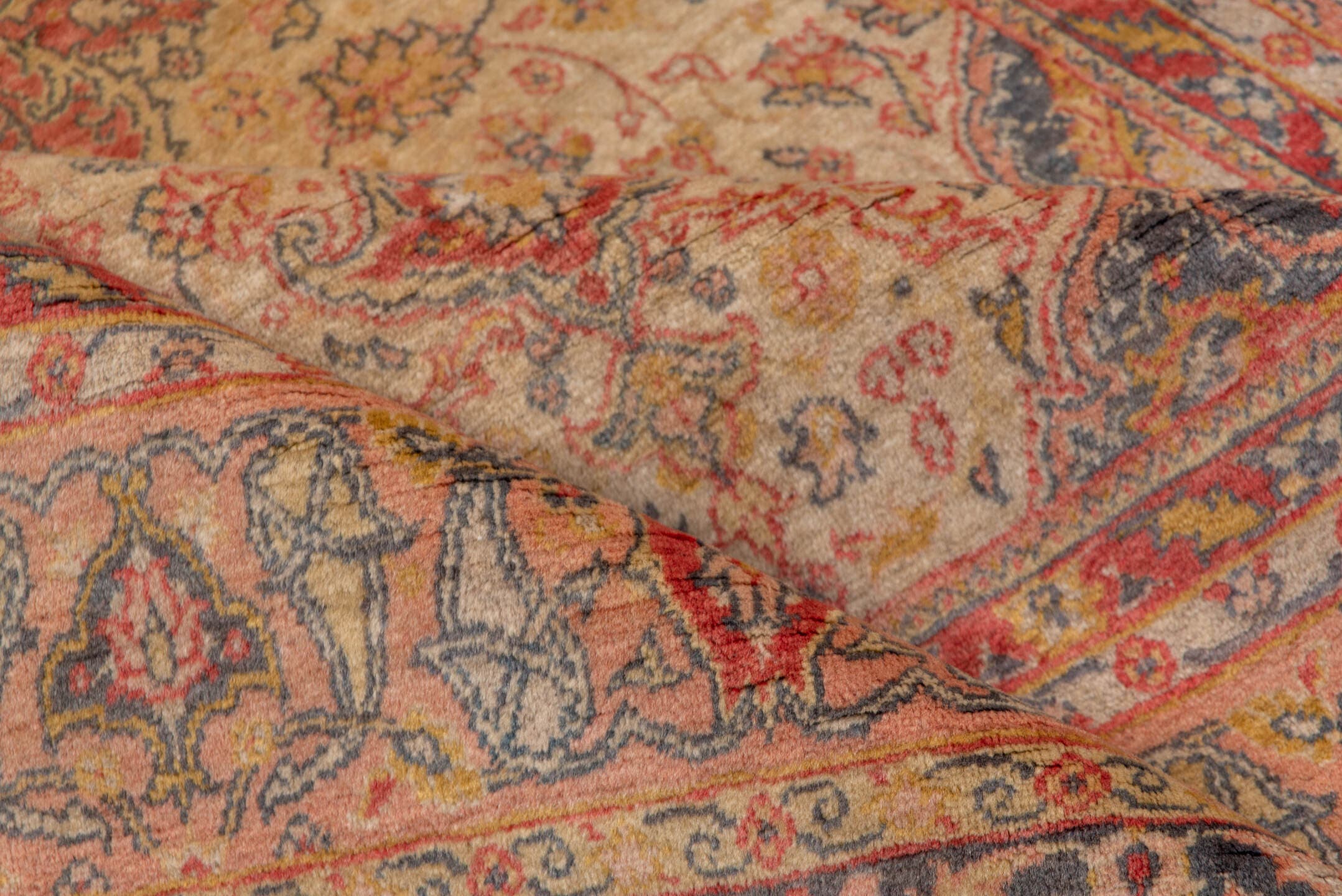 4' x 6' one-of-a-kind handmade antique Sivas small size rug. Color palette: ivory, rose, rust, gold, slate, terra cotta