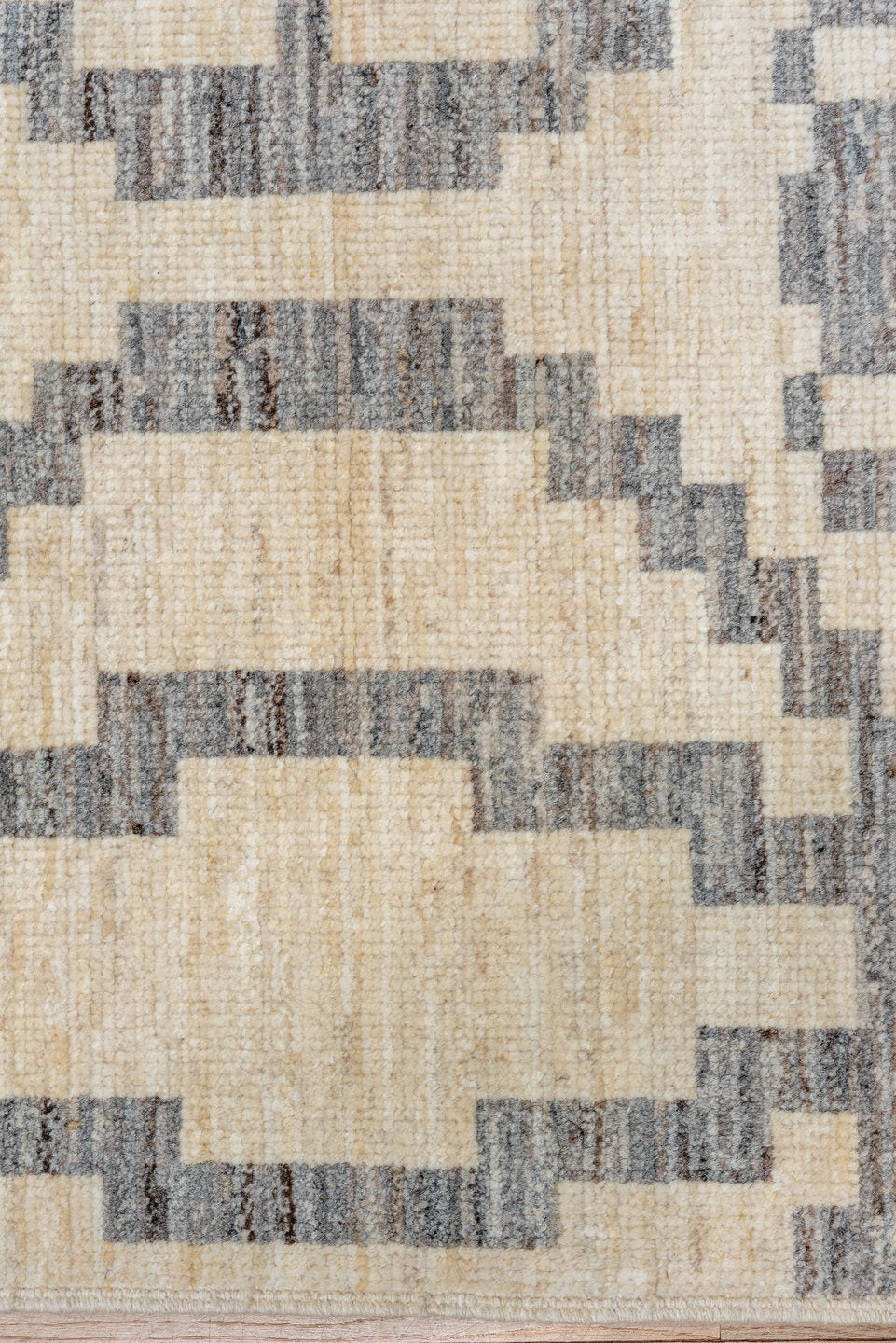 8' x 9' one-of-a-kind handmade vintage Afghan rug. Color palette: brown, dark gray, dim gray, gray, light gray, off-white