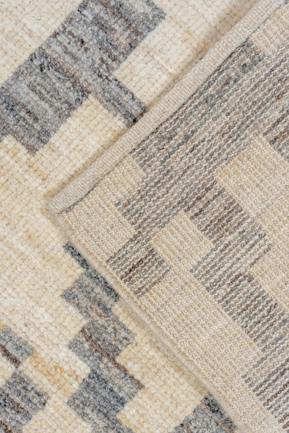 8' x 9' one-of-a-kind handmade vintage Afghan rug. Color palette: brown, dark gray, dim gray, gray, light gray, off-white