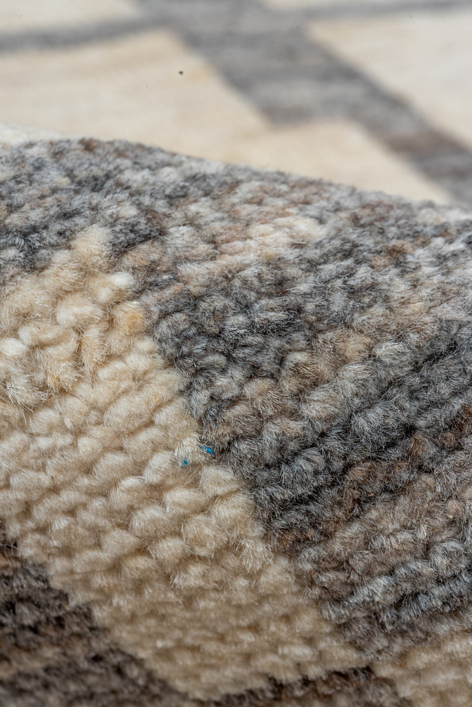 8' x 9' one-of-a-kind handmade vintage Afghan rug. Color palette: ivory, gray, cream, taupe, beige