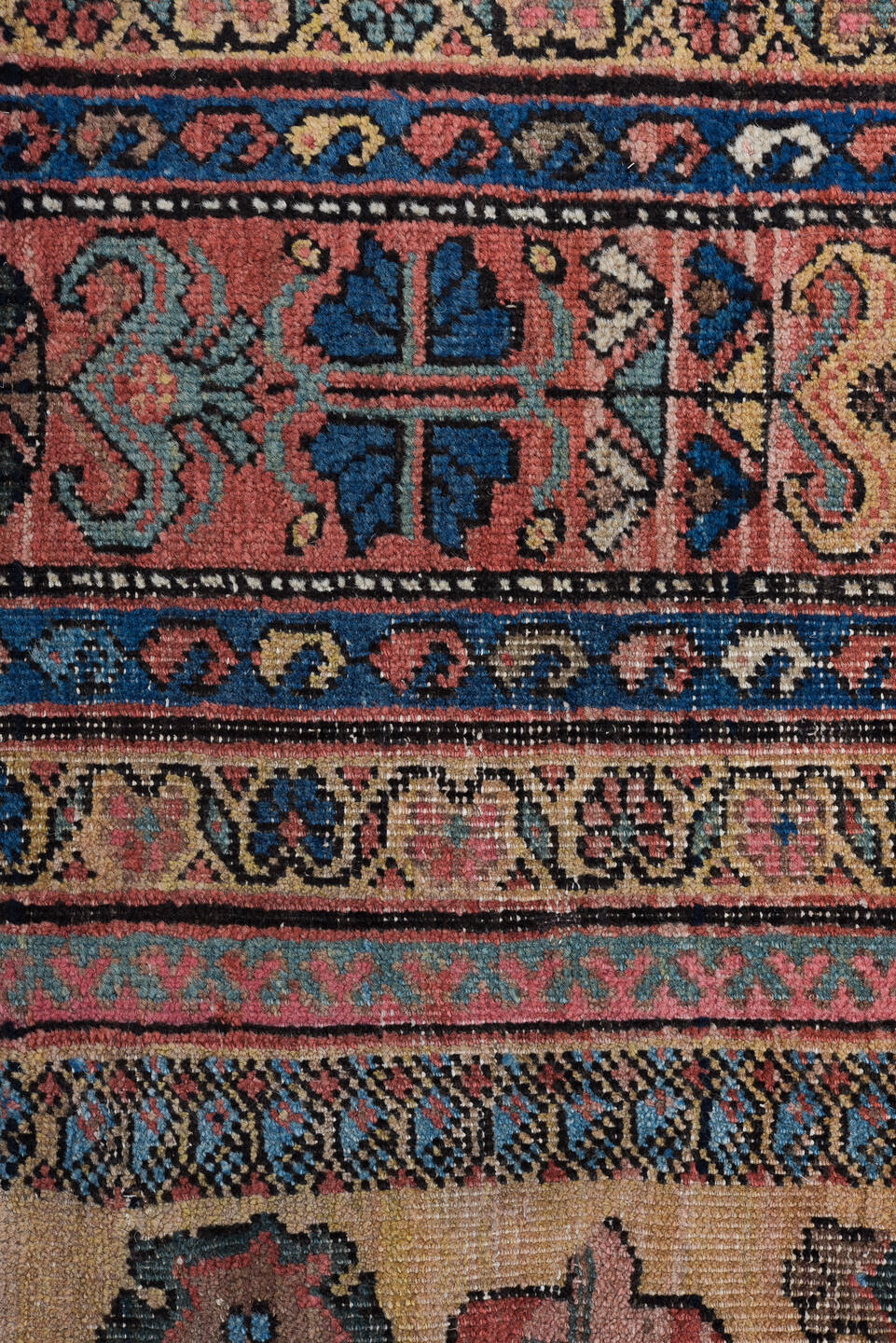 10' x 11' one-of-a-kind handmade vintage Mahal large size rug. Color palette: ivory, indigo, rose, muted blue, taupe, rust