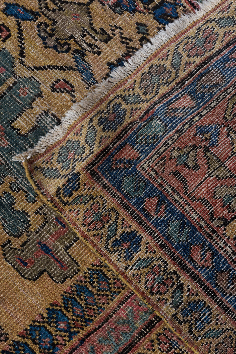 10' x 11' one-of-a-kind handmade vintage Mahal large size rug. Color palette: ivory, indigo, rose, muted blue, taupe, rust