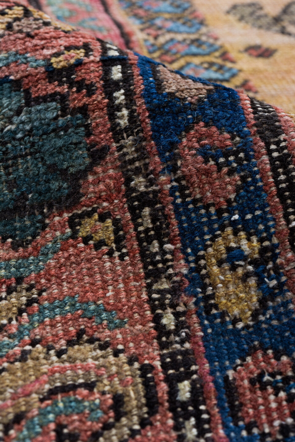 10' x 11' one-of-a-kind handmade vintage Mahal large size rug. Color palette: ivory, indigo, rose, muted blue, taupe, rust