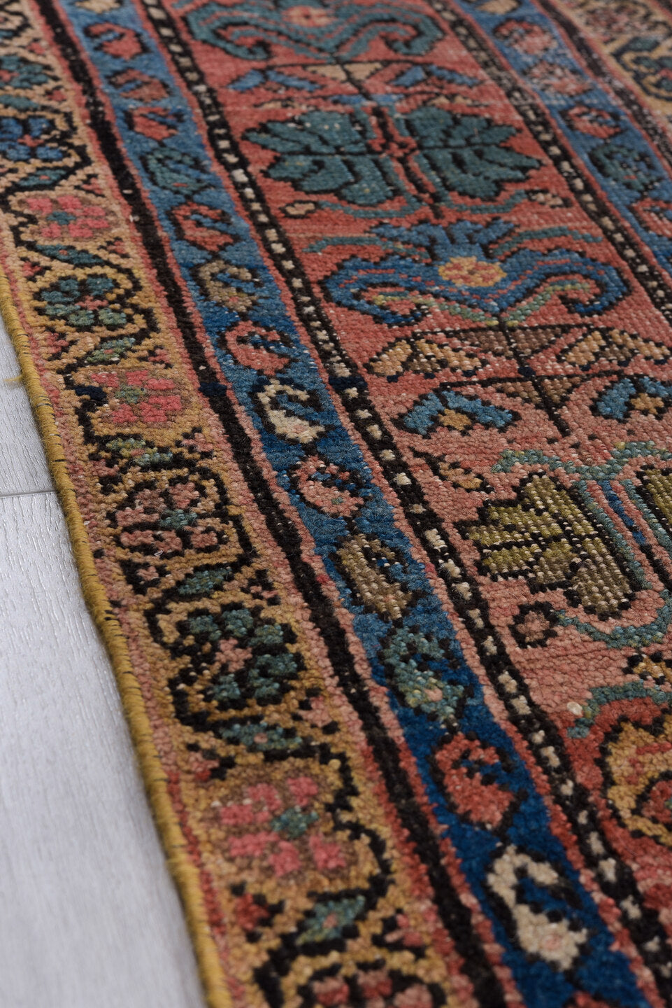 10' x 11' one-of-a-kind handmade vintage Mahal large size rug. Color palette: ivory, indigo, rose, muted blue, taupe, rust