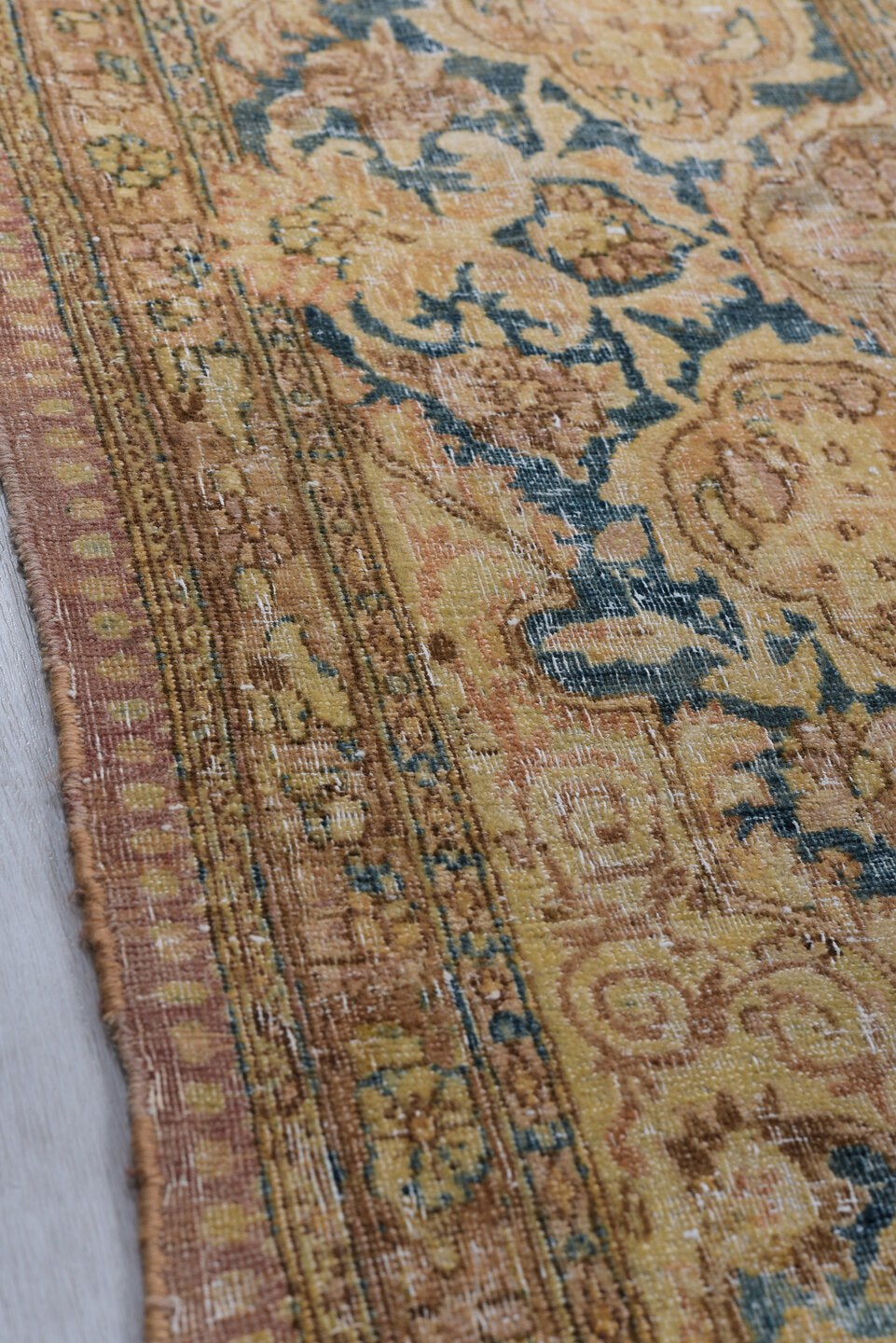 8' x 11' one-of-a-kind handmade vintage Kerman large size rug. Color palette: black, blue, brown, charcoal, dark gray