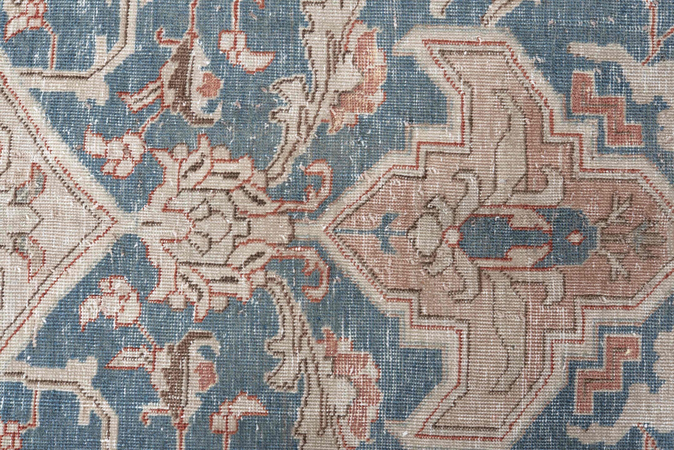 10' x 12' one-of-a-kind handmade vintage Tabriz large size rug. Color palette: ivory, teal, taupe, camel, rose, slate, brown