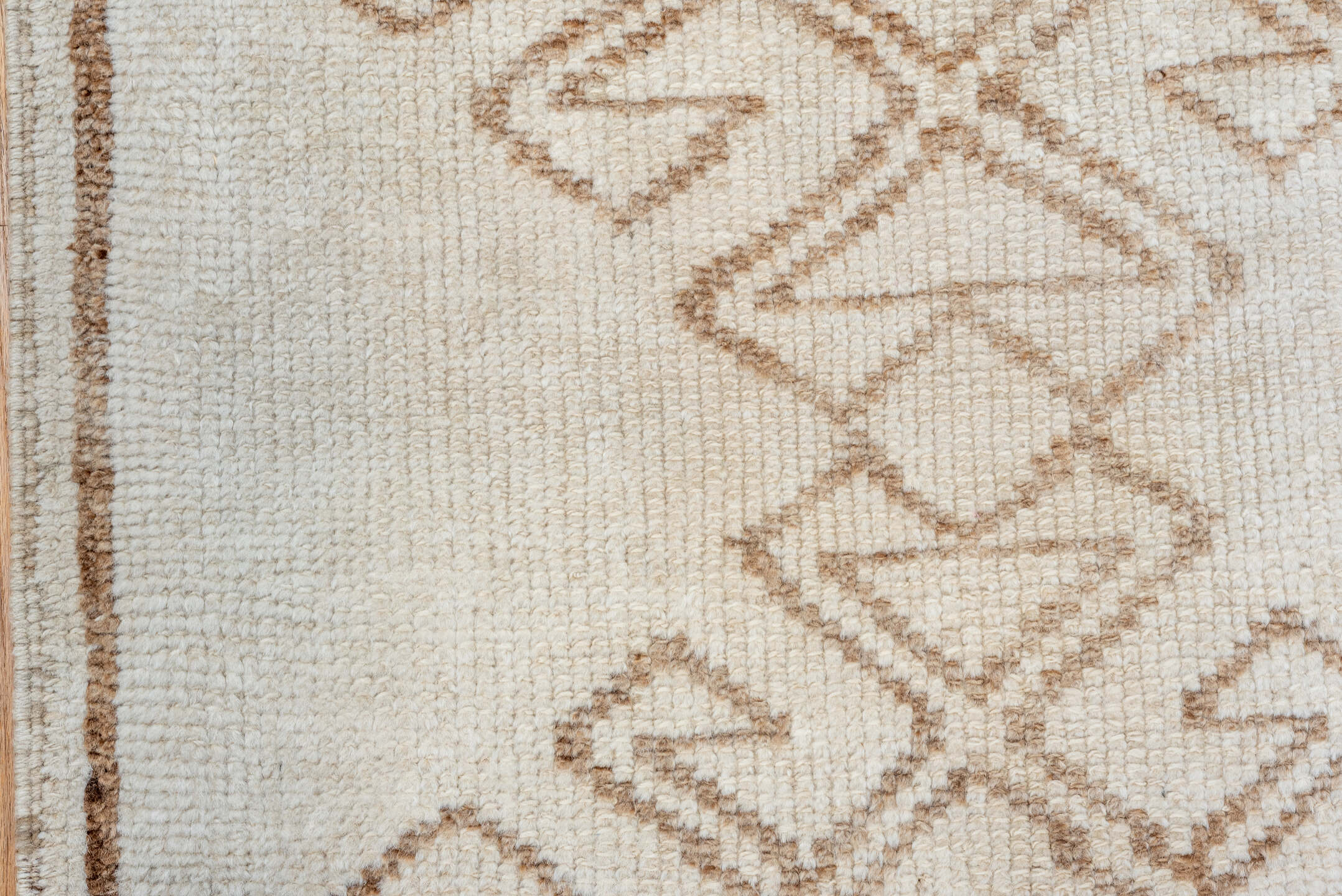 3' x 9' one-of-a-kind handmade vintage Kars runner rug. Color palette: antiquewhite, brown, gray, light gray, linen