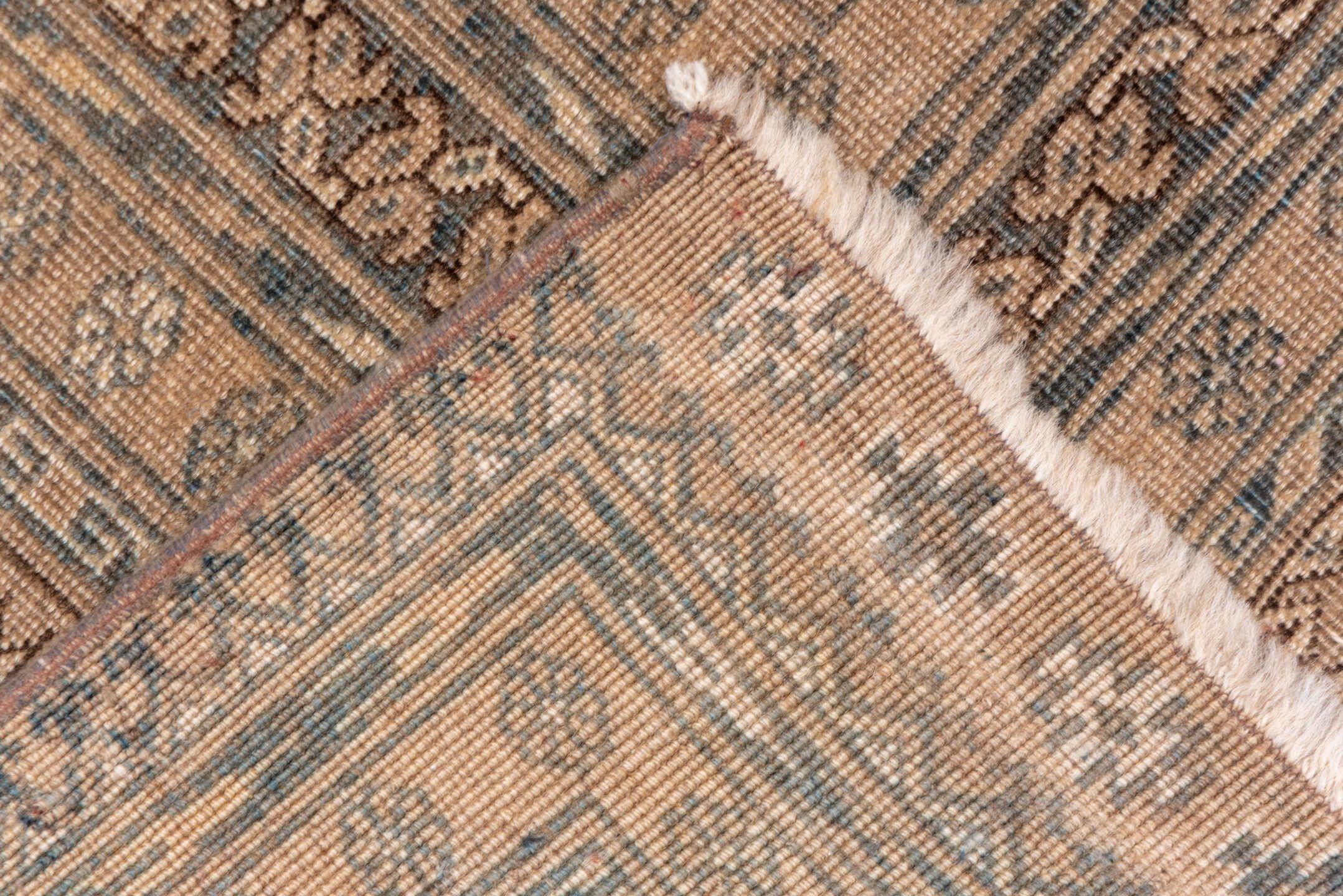 10' x 13' one-of-a-kind handmade vintage Afghan large size rug. Color palette: camel, taupe, brown, ivory, charcoal, beige