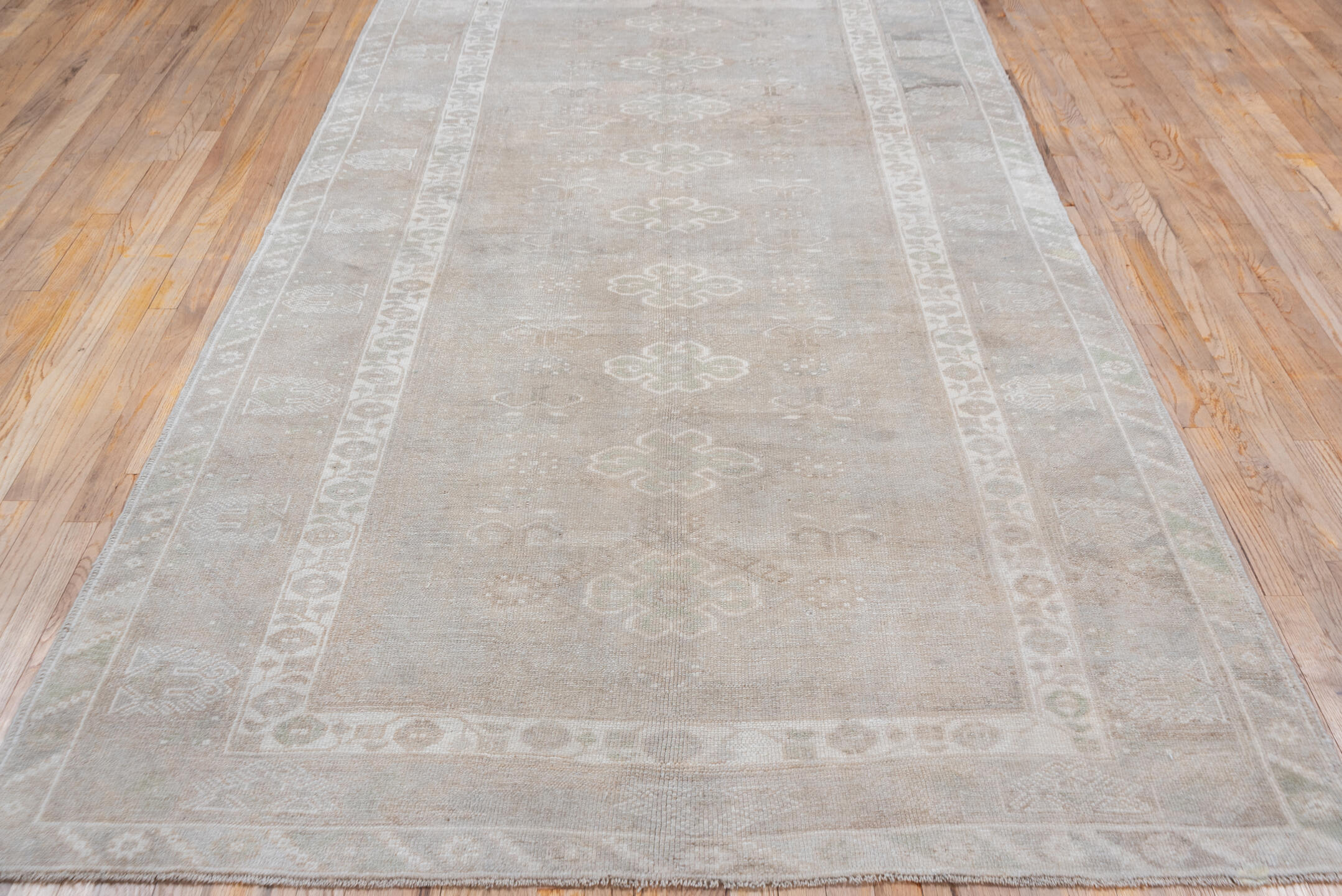 6' x 10' one-of-a-kind handmade vintage Oushak large size rug. Color palette: taupe, ivory, beige, blush, stone, greige