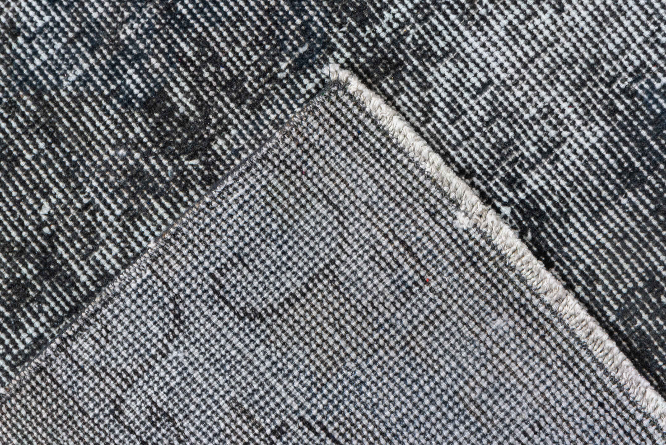 2' x 10' one-of-a-kind handmade vintage Overdyed runner rug. Color palette: black, charcoal, dark gray, dim gray, gray