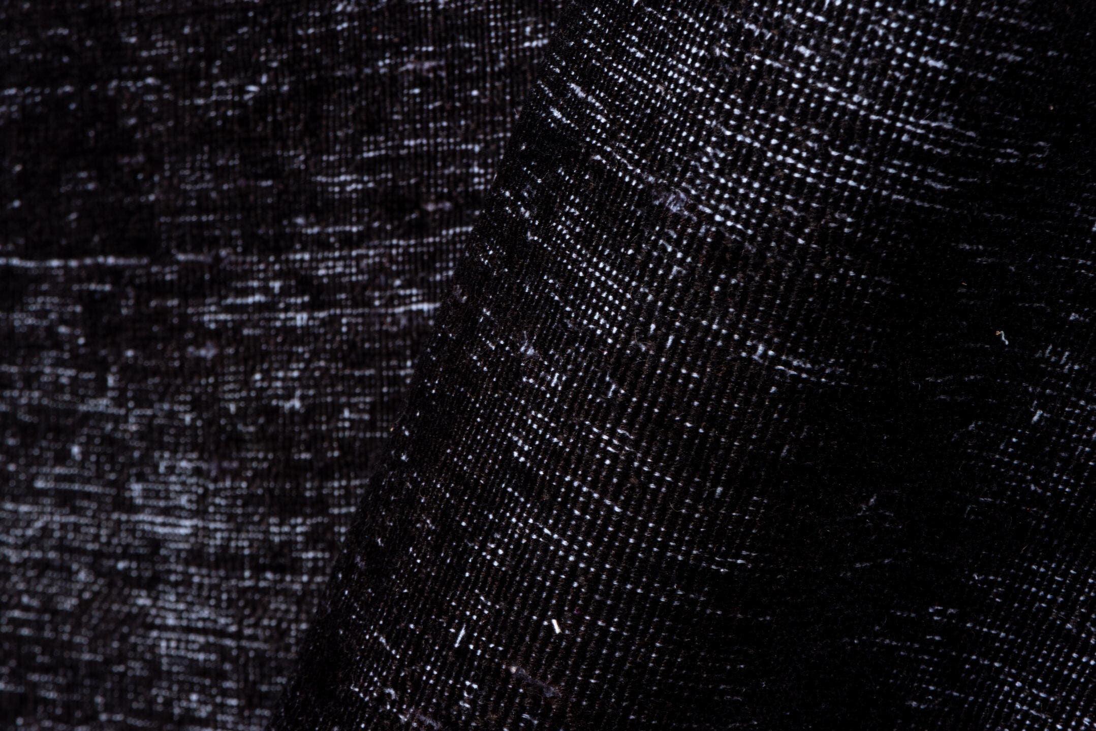 3' x 9' one-of-a-kind handmade vintage Overdyed runner rug. Color palette: charcoal, ebony, slate, gray, black