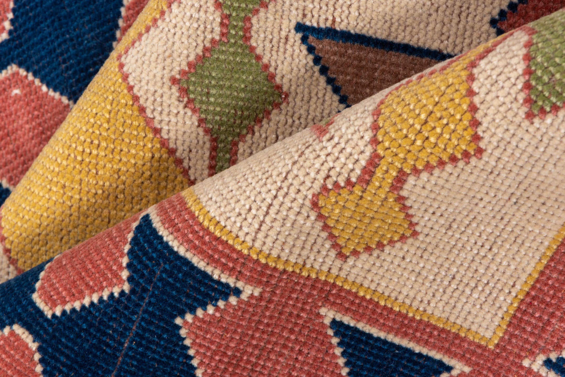 2' x 9' one-of-a-kind handmade vintage Oushak runner rug. Color palette: ivory, navy, rose, sage, gold, taupe, blue, pink