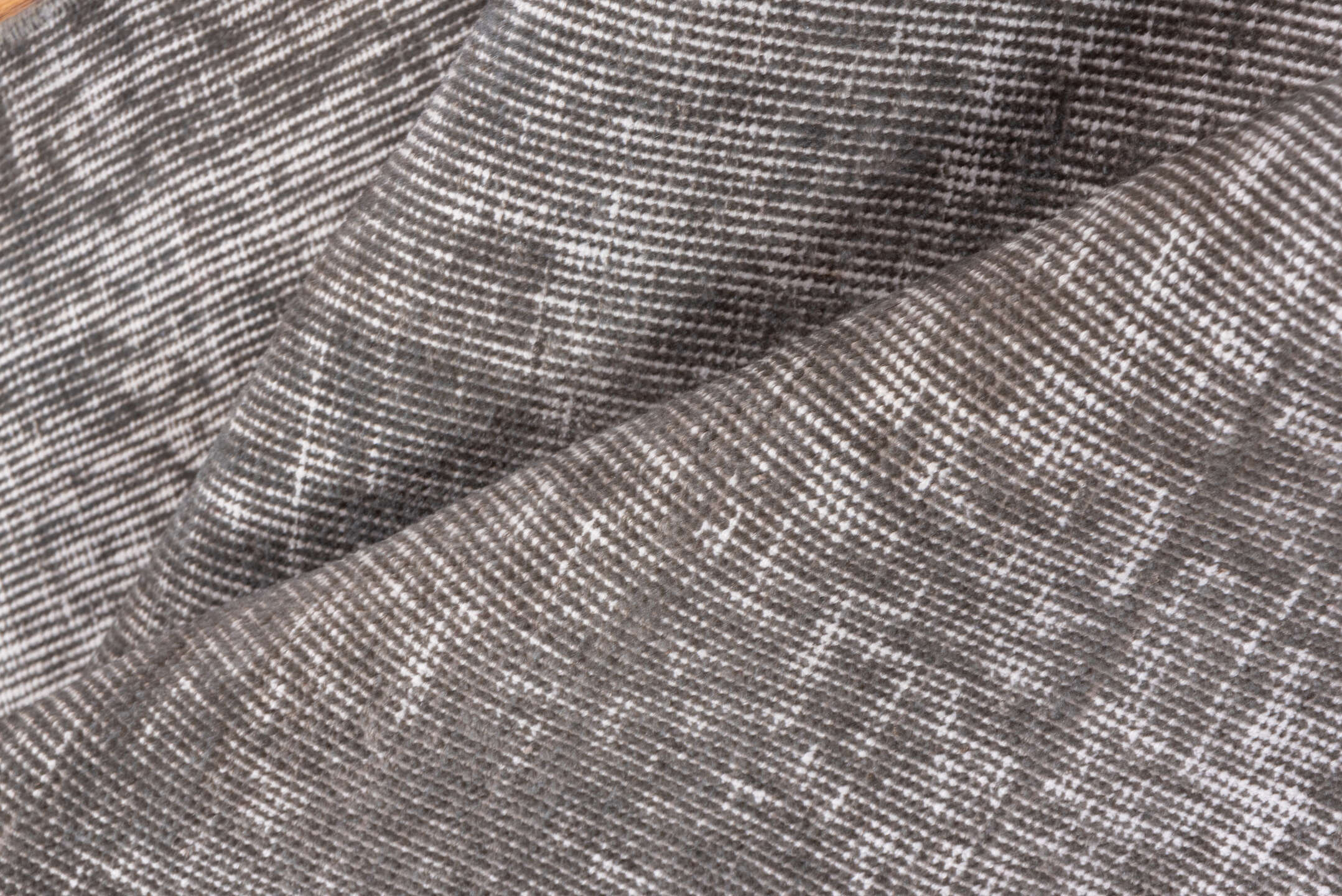 2' x 12' one-of-a-kind handmade vintage Overdyed runner rug. Color palette: taupe, ivory, gray, greige, beige