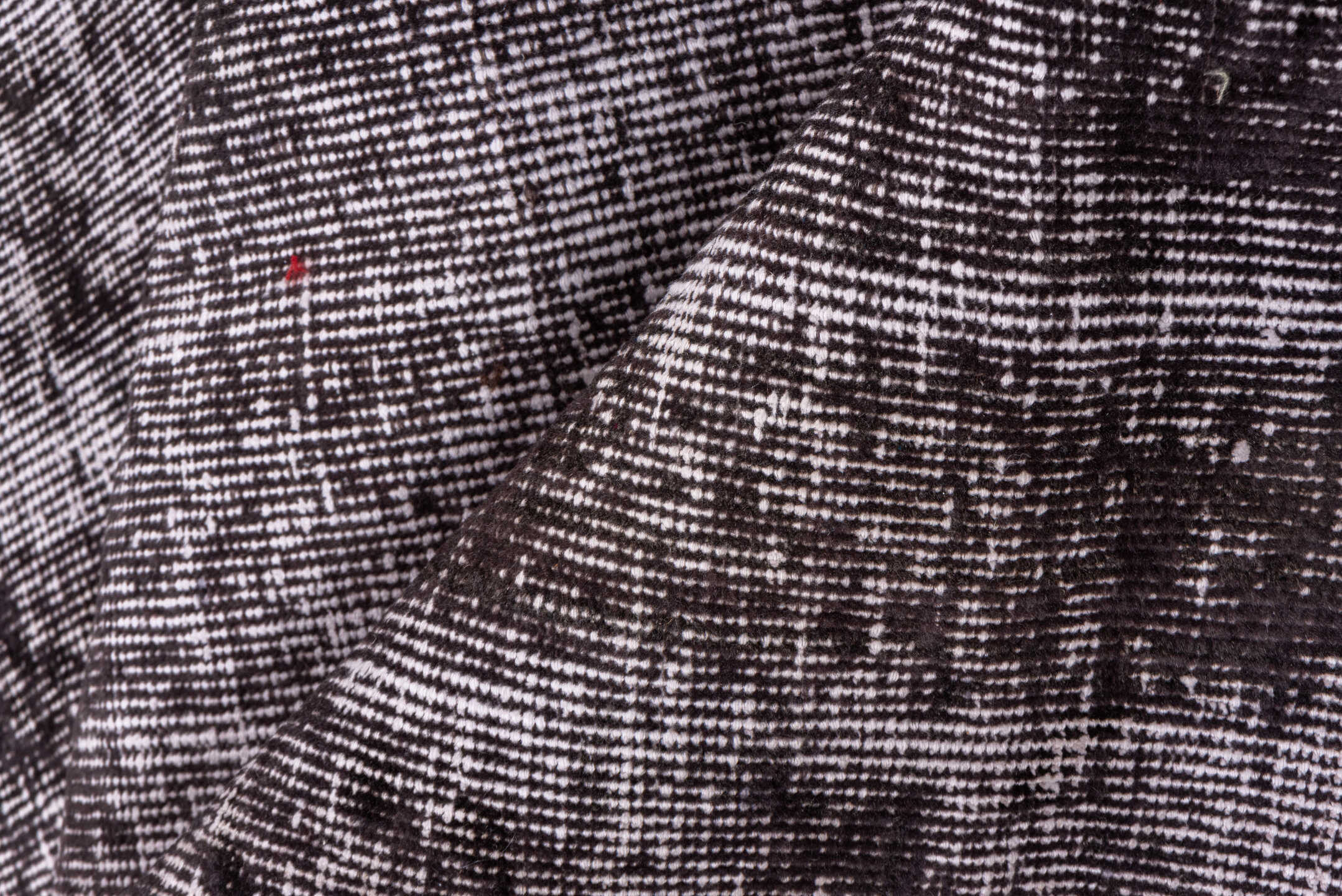 3' x 9' one-of-a-kind handmade vintage Overdyed runner rug. Color palette: gray, light gray, off-white, pink, silver