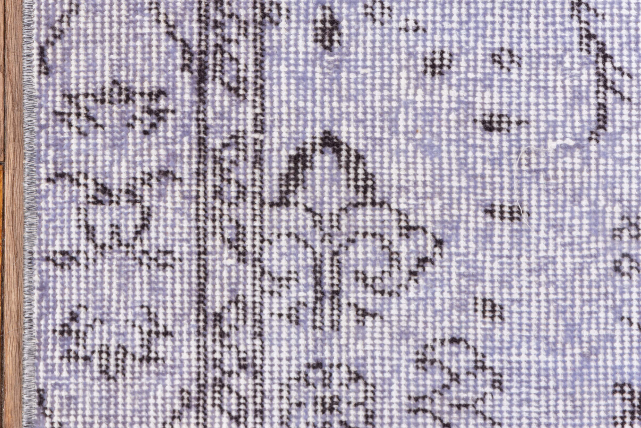 3' x 6' one-of-a-kind handmade vintage Overdyed runner rug. Color palette: gainsboro, gray, lavender blush, light gray