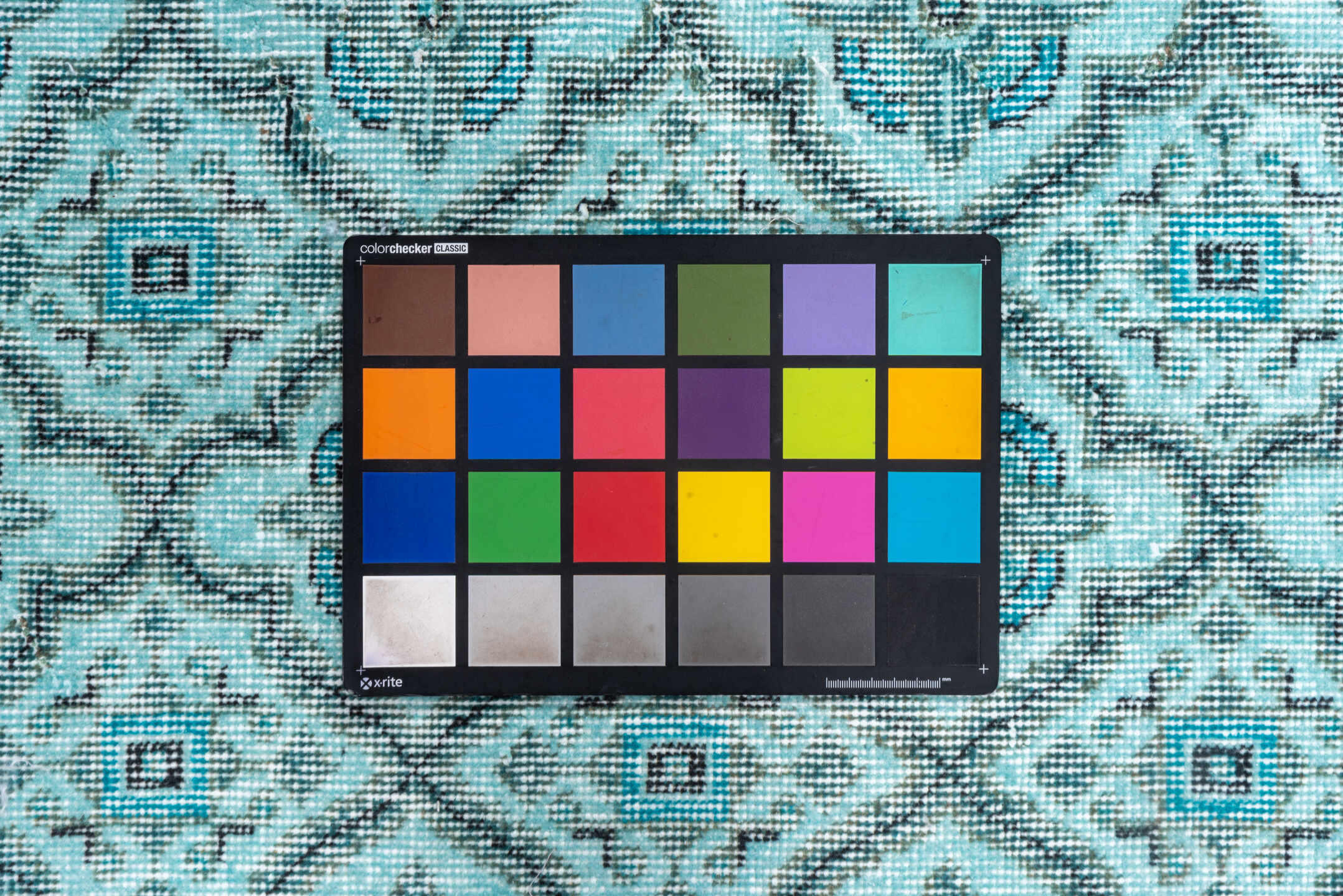 3' x 7' one-of-a-kind handmade vintage Overdyed rug. Color palette: aqua, ivory, teal, silver, charcoal, gray, black