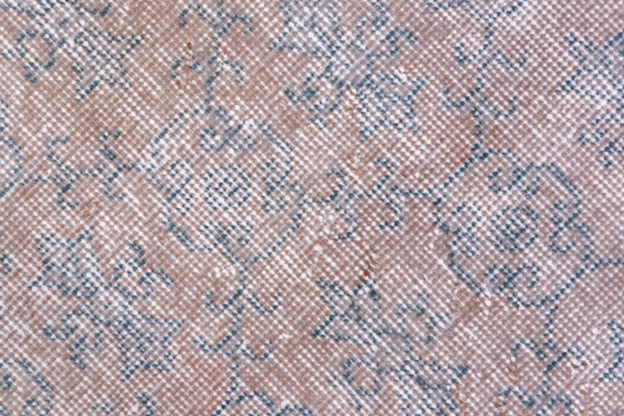 3' x 6' one-of-a-kind handmade vintage Overdyed small size rug. Color palette: blush, ivory, gray, taupe, pink, beige