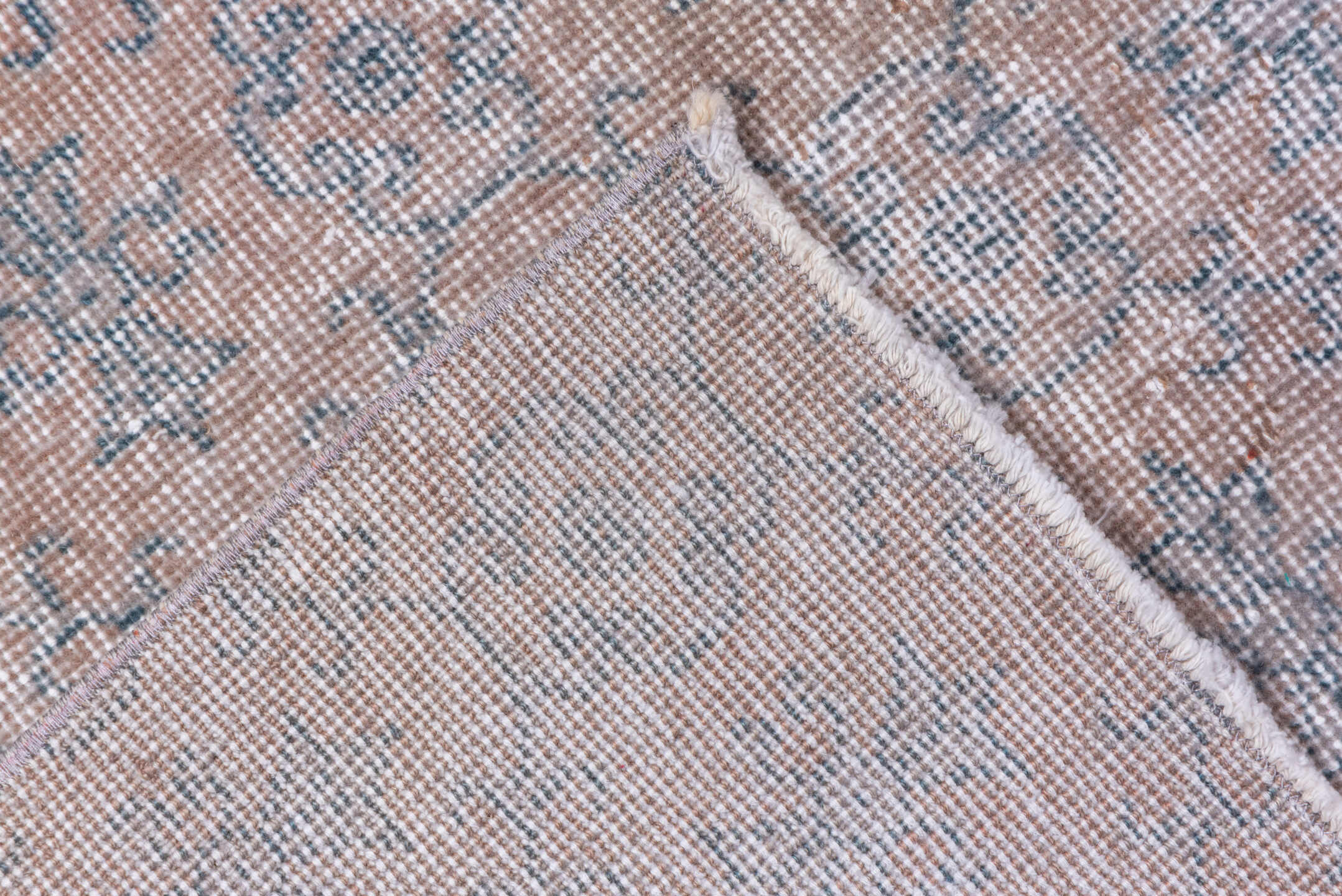 3' x 6' one-of-a-kind handmade vintage Overdyed small size rug. Color palette: blush, ivory, gray, taupe, pink, beige