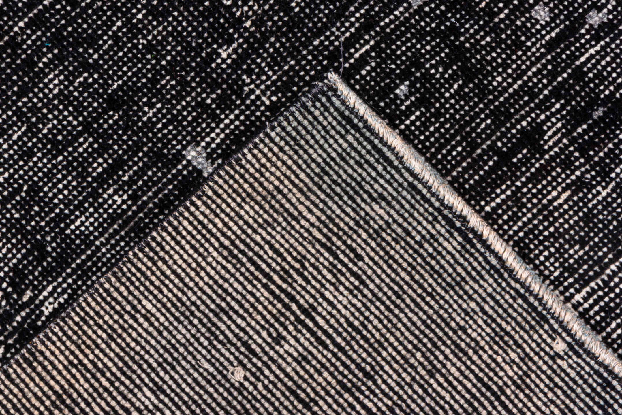 4' x 6' one-of-a-kind handmade vintage Overdyed small size rug. Color palette: black, charcoal, dim gray, gray, light gray