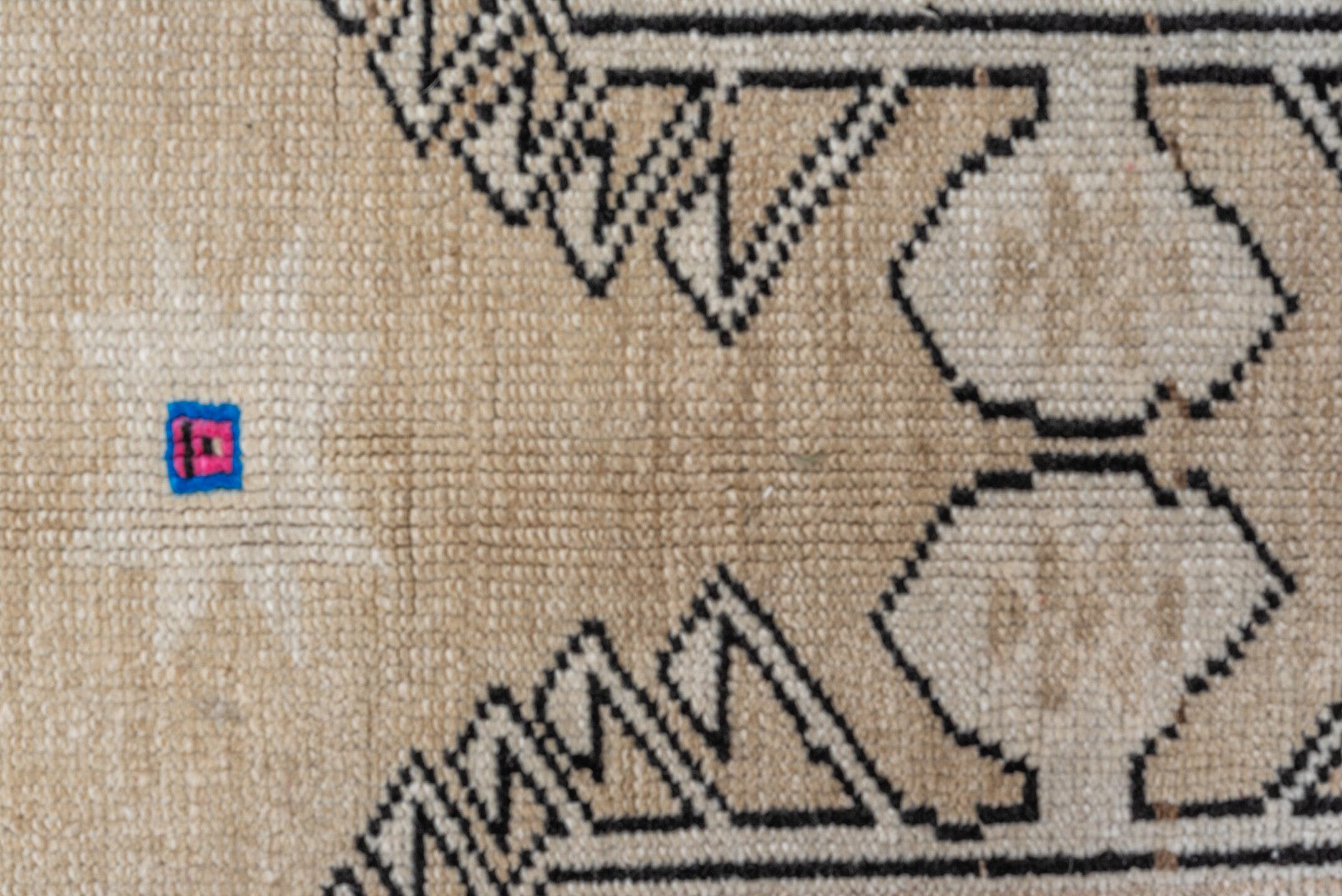 6' x 13' one-of-a-kind handmade vintage Kars large size rug. Color palette: ivory, taupe, cobalt, red, teal, charcoal