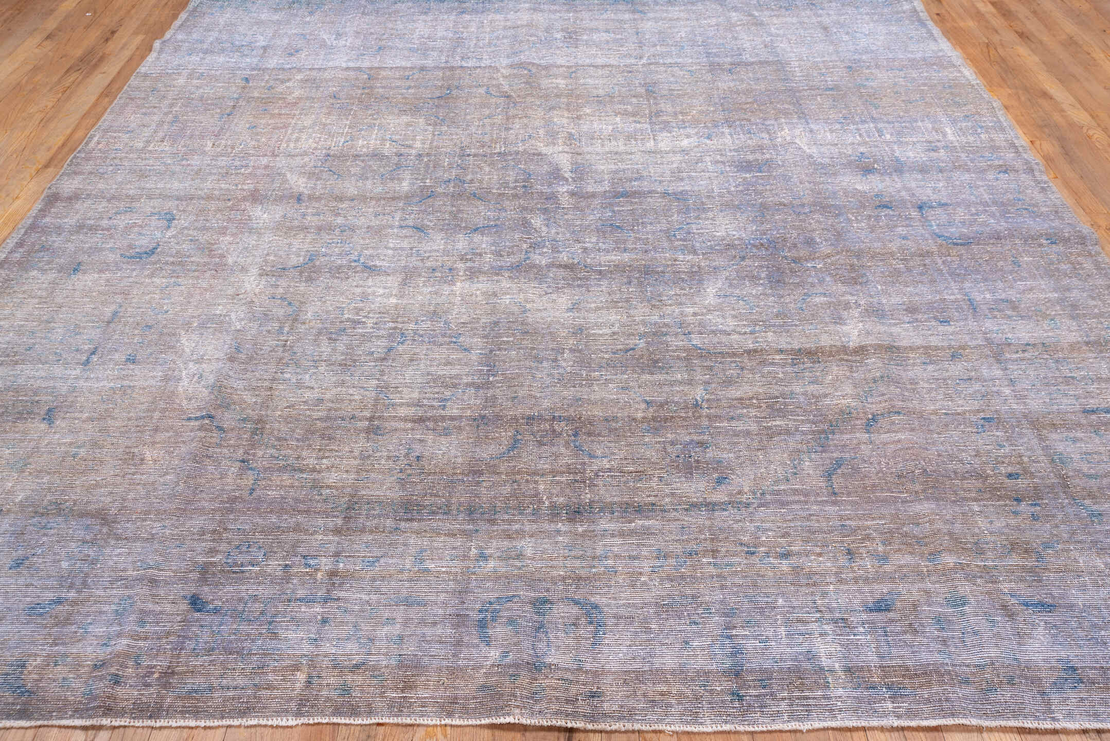 9' x 11' one-of-a-kind handmade vintage Overdyed large size rug. Color palette: blush, beige, powder blue, ivory, taupe