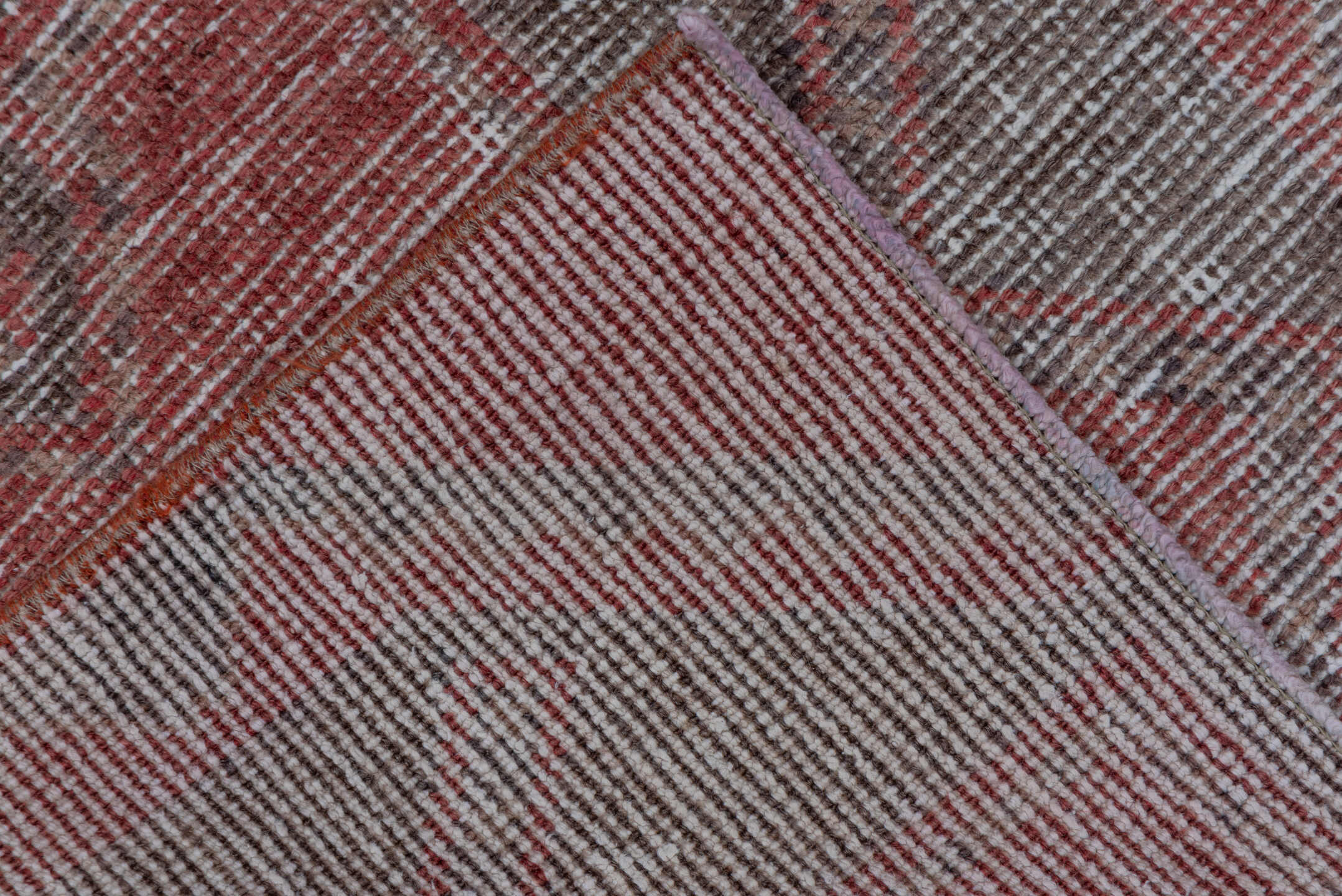 2' x 10' one-of-a-kind handmade vintage Oushak runner rug. Color palette: rose, charcoal, ivory, taupe, terracotta, pink