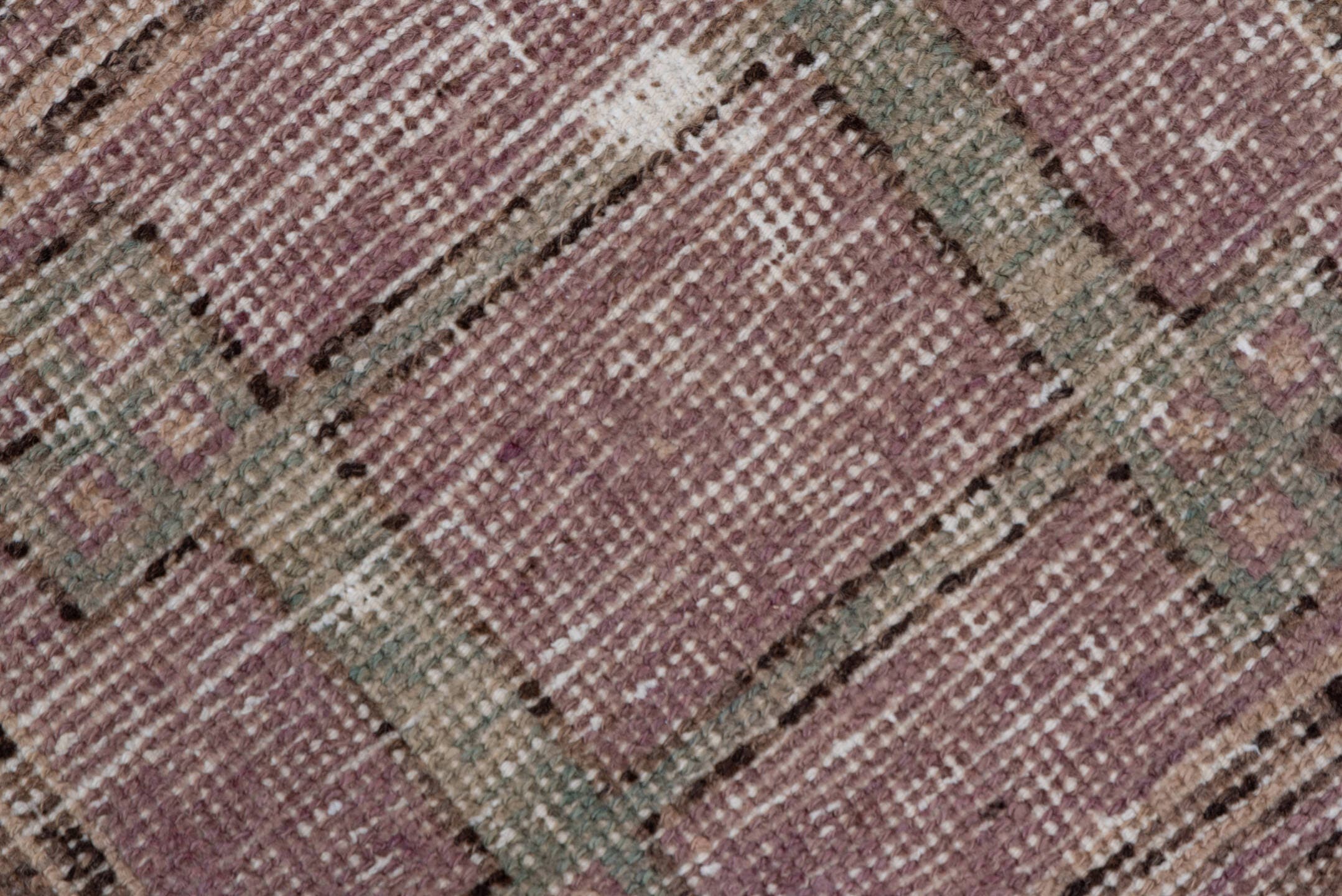 2' x 11' one-of-a-kind handmade vintage Oushak runner rug. Color palette: dusty rose, taupe, brown, mauve, beige, ivory